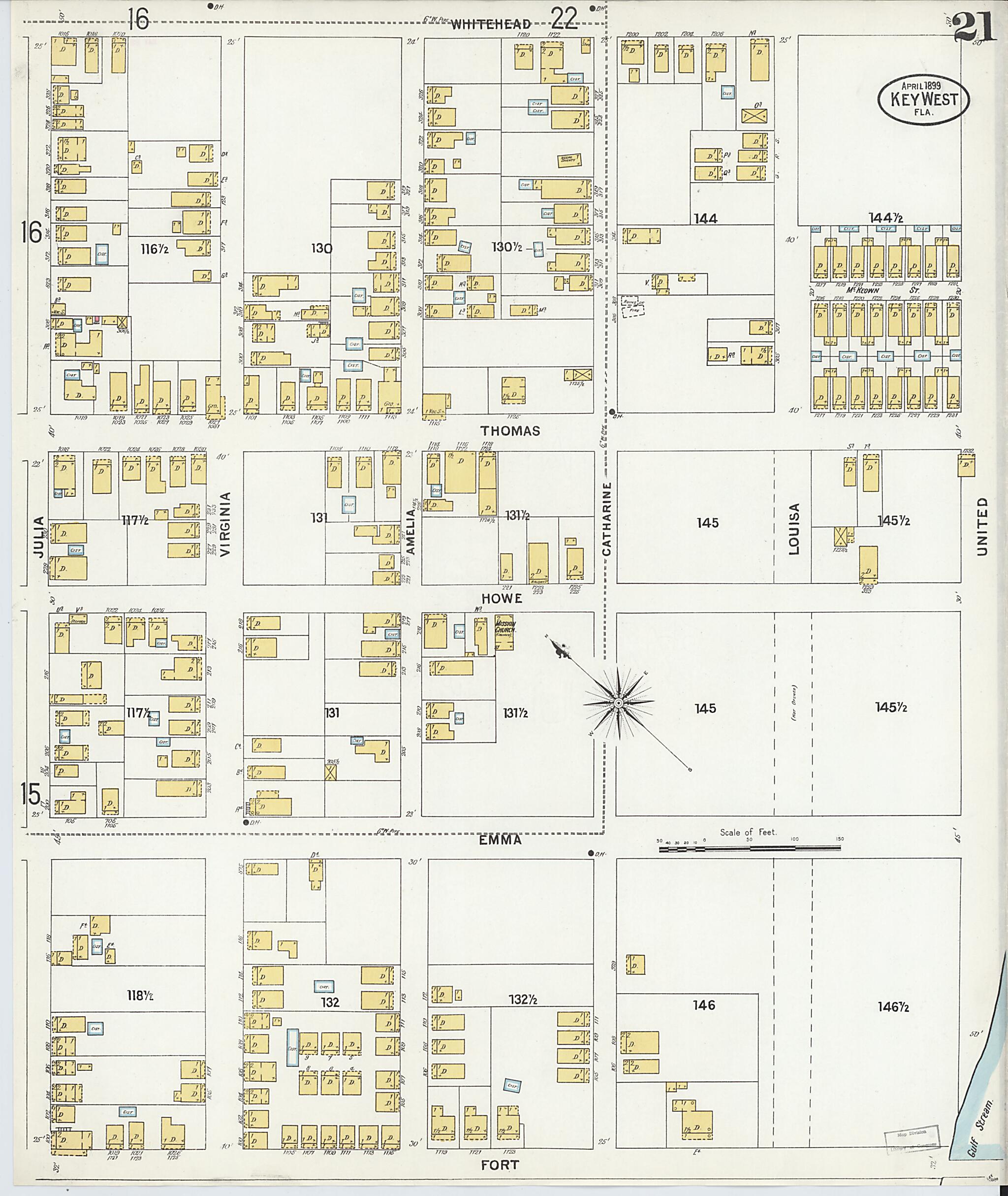 This old map of Key West, Monroe County, Florida was created by Sanborn Map Company in 1899