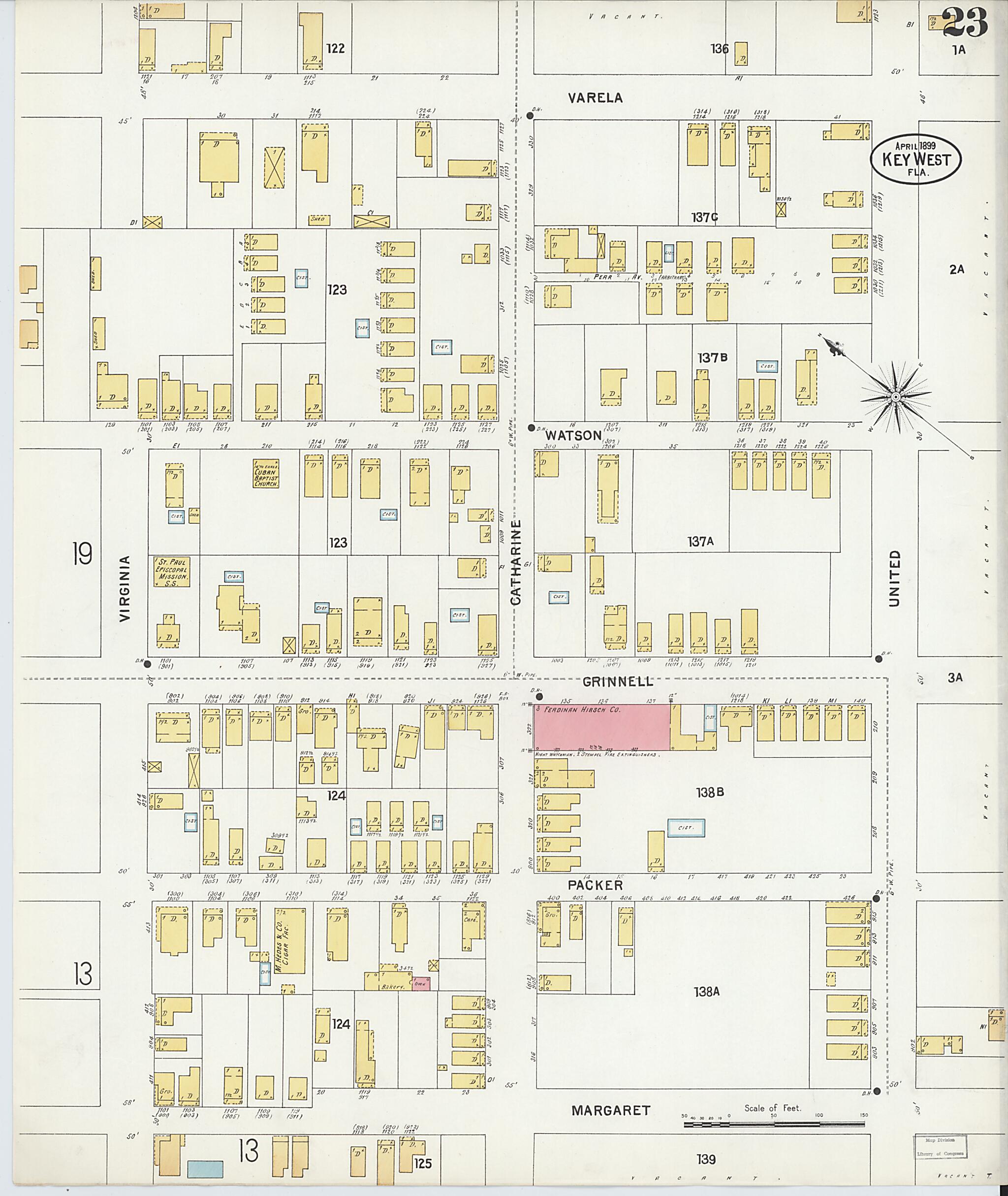 This old map of Key West, Monroe County, Florida was created by Sanborn Map Company in 1899