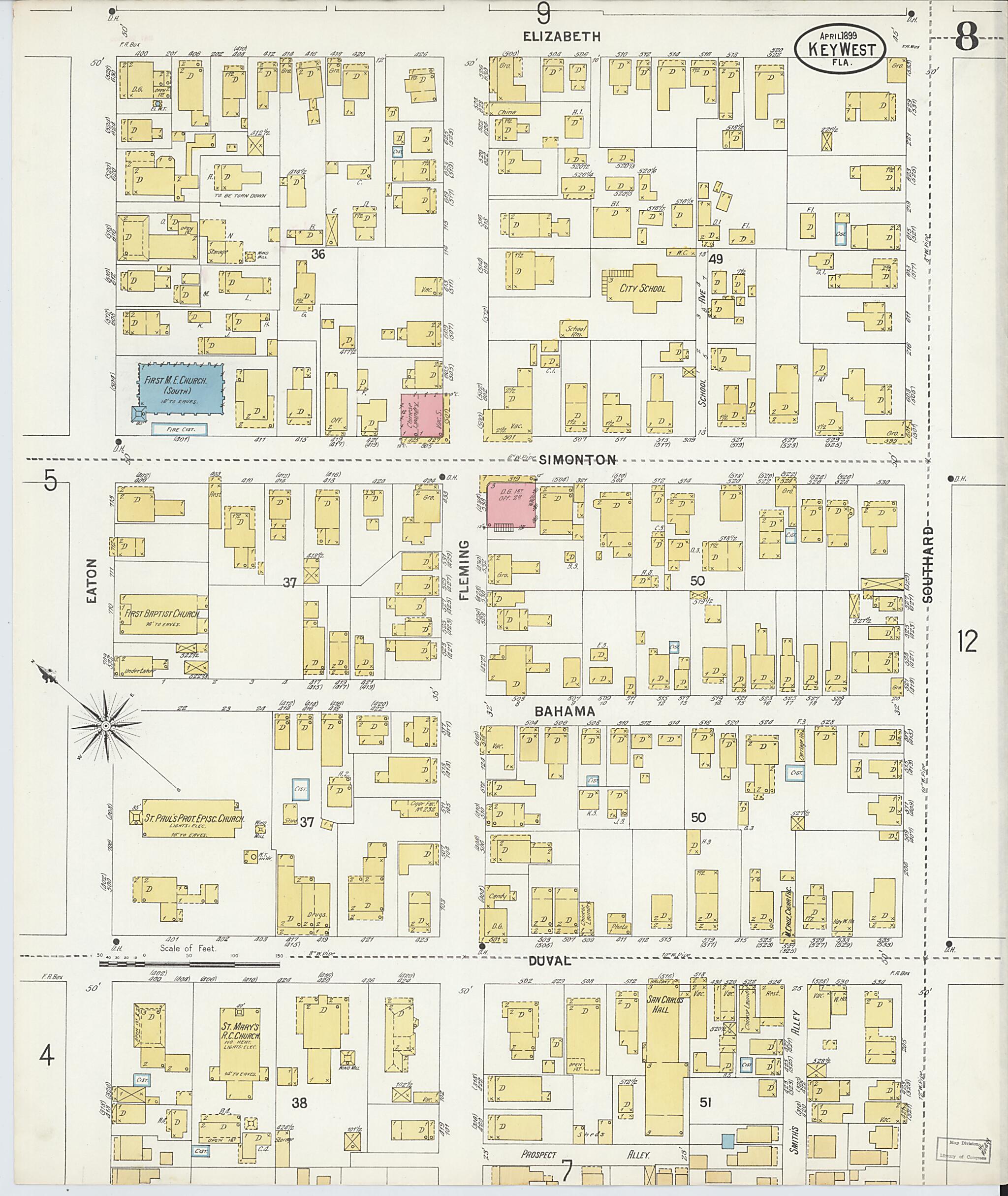 This old map of Key West, Monroe County, Florida was created by Sanborn Map Company in 1899