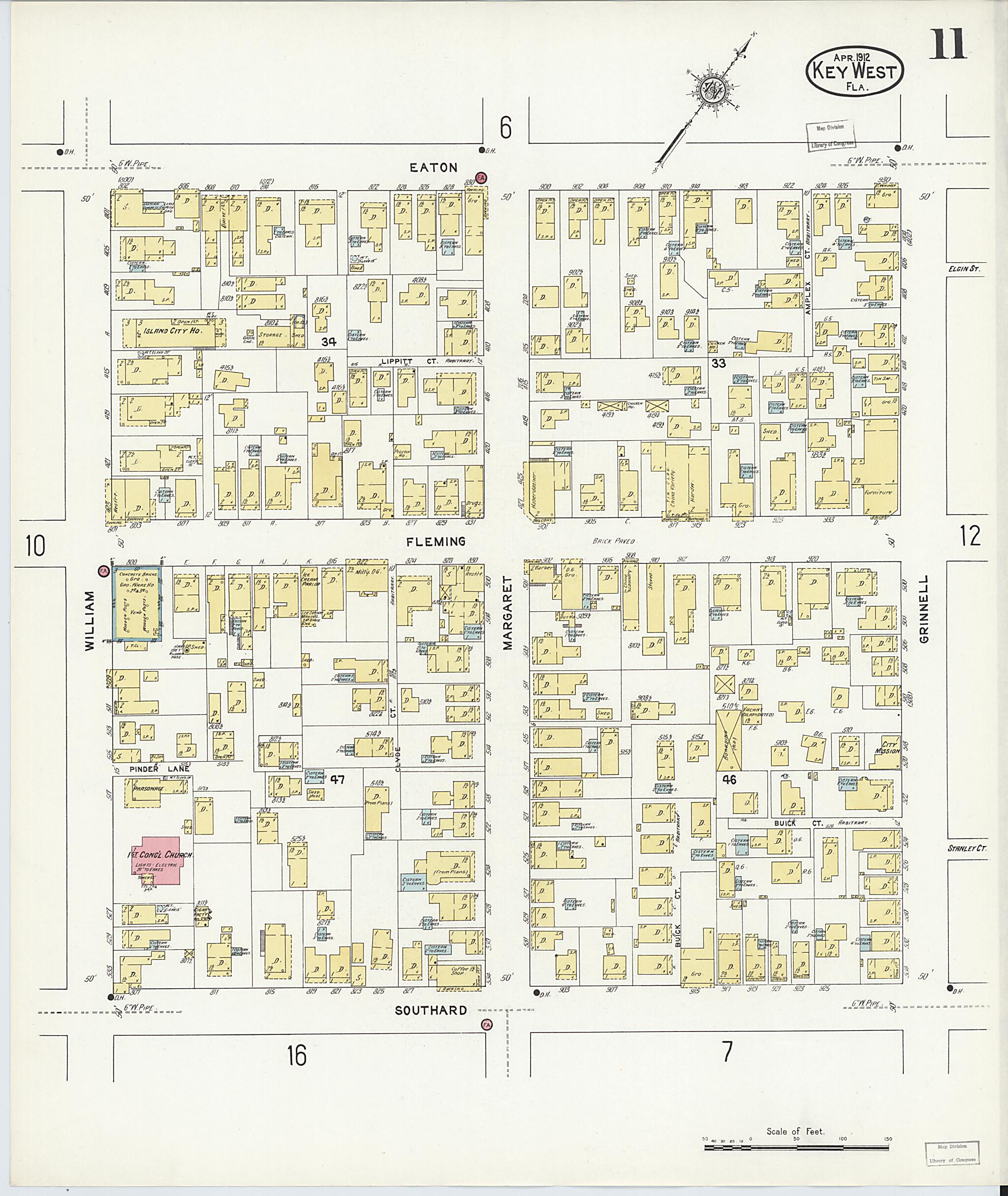 This old map of Key West, Monroe County, Florida was created by Sanborn Map Company in 1912