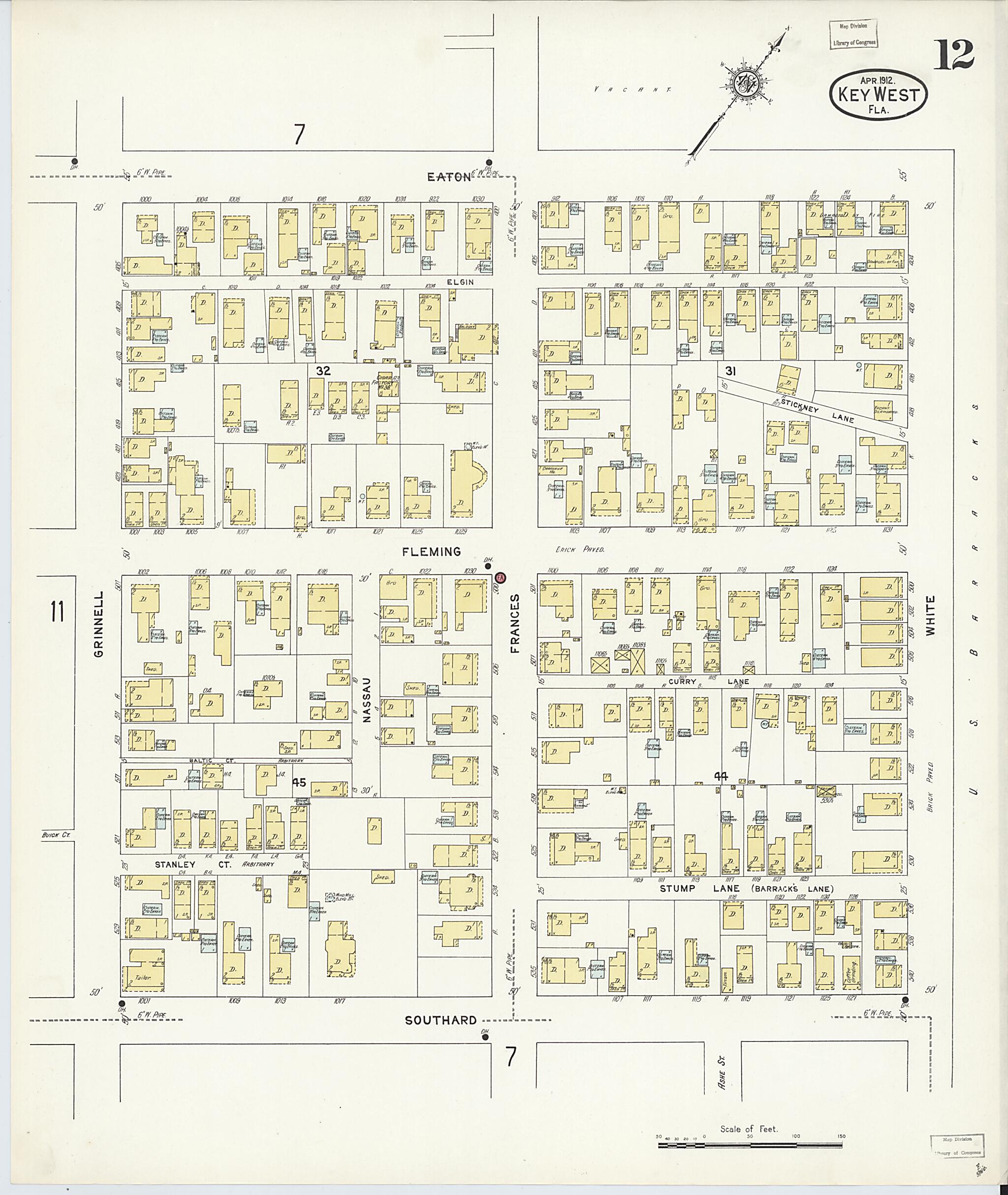 This old map of Key West, Monroe County, Florida was created by Sanborn Map Company in 1912