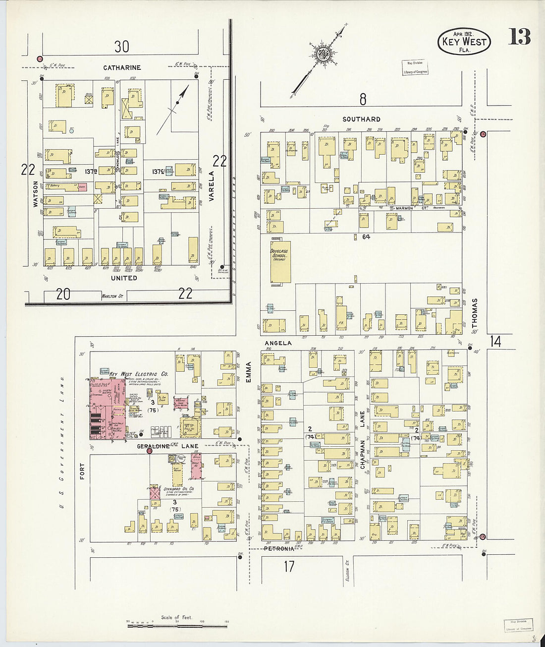 This old map of Key West, Monroe County, Florida was created by Sanborn Map Company in 1912