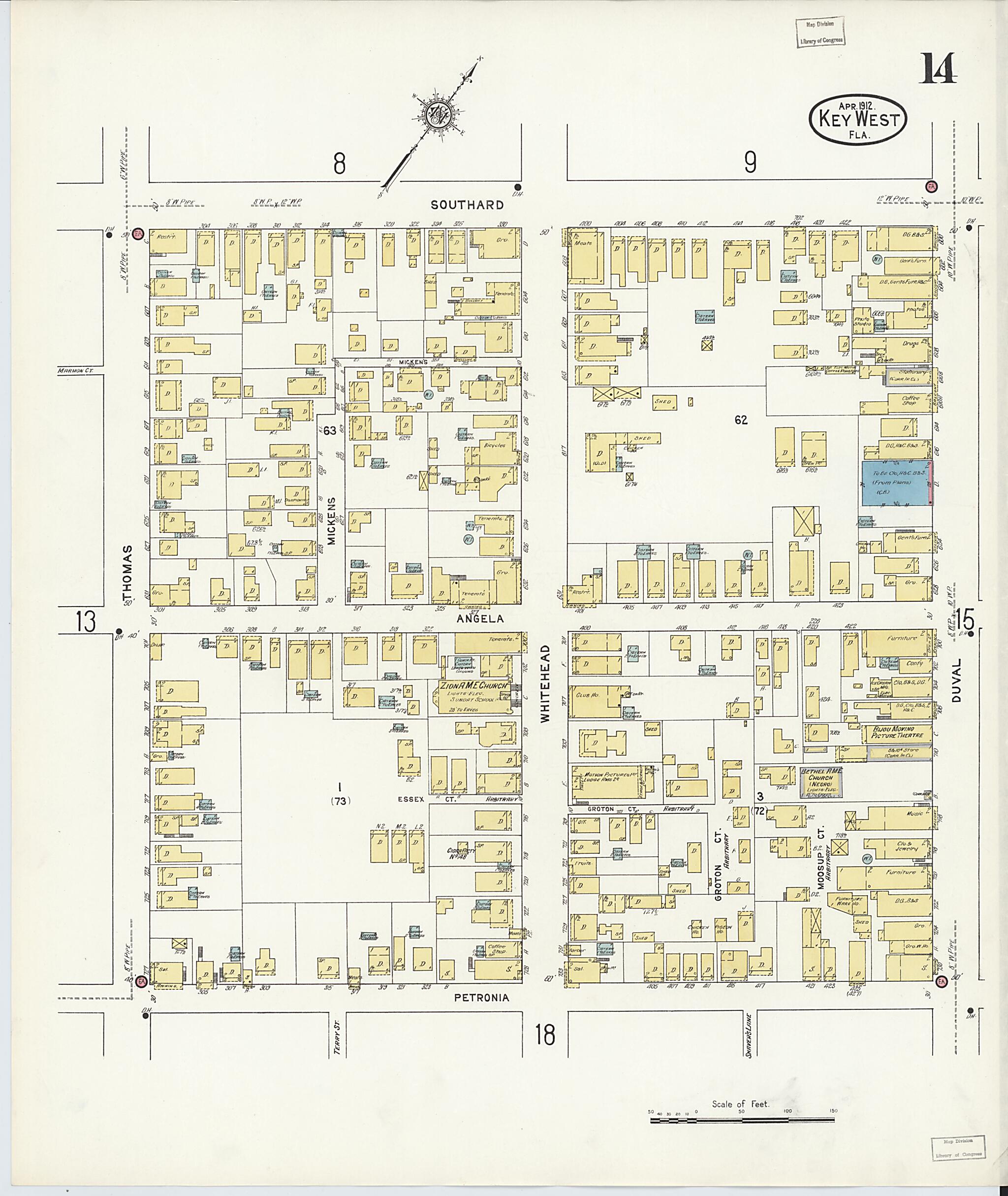 This old map of Key West, Monroe County, Florida was created by Sanborn Map Company in 1912