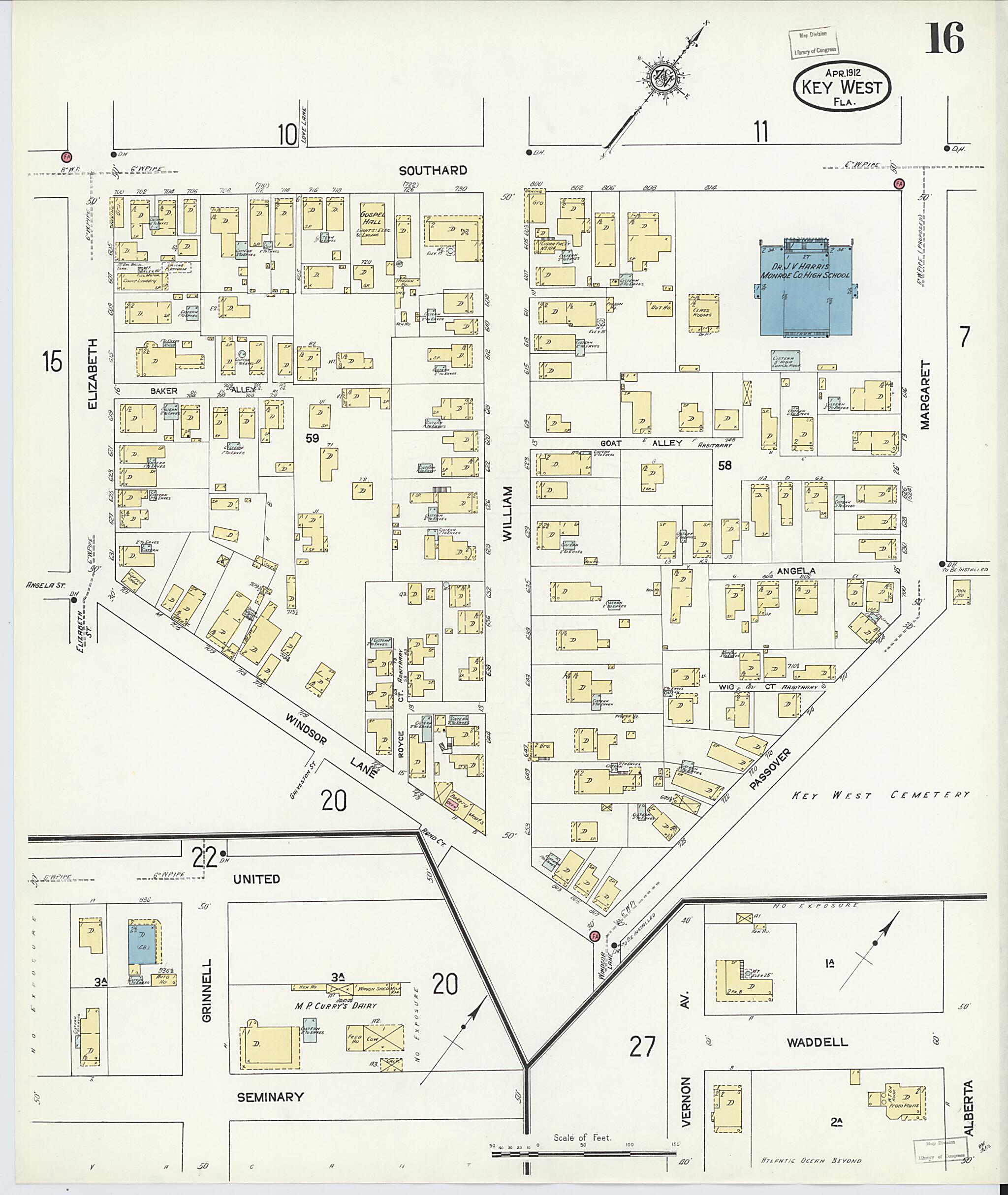 This old map of Key West, Monroe County, Florida was created by Sanborn Map Company in 1912