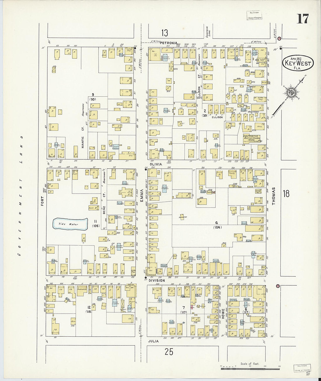 This old map of Key West, Monroe County, Florida was created by Sanborn Map Company in 1912