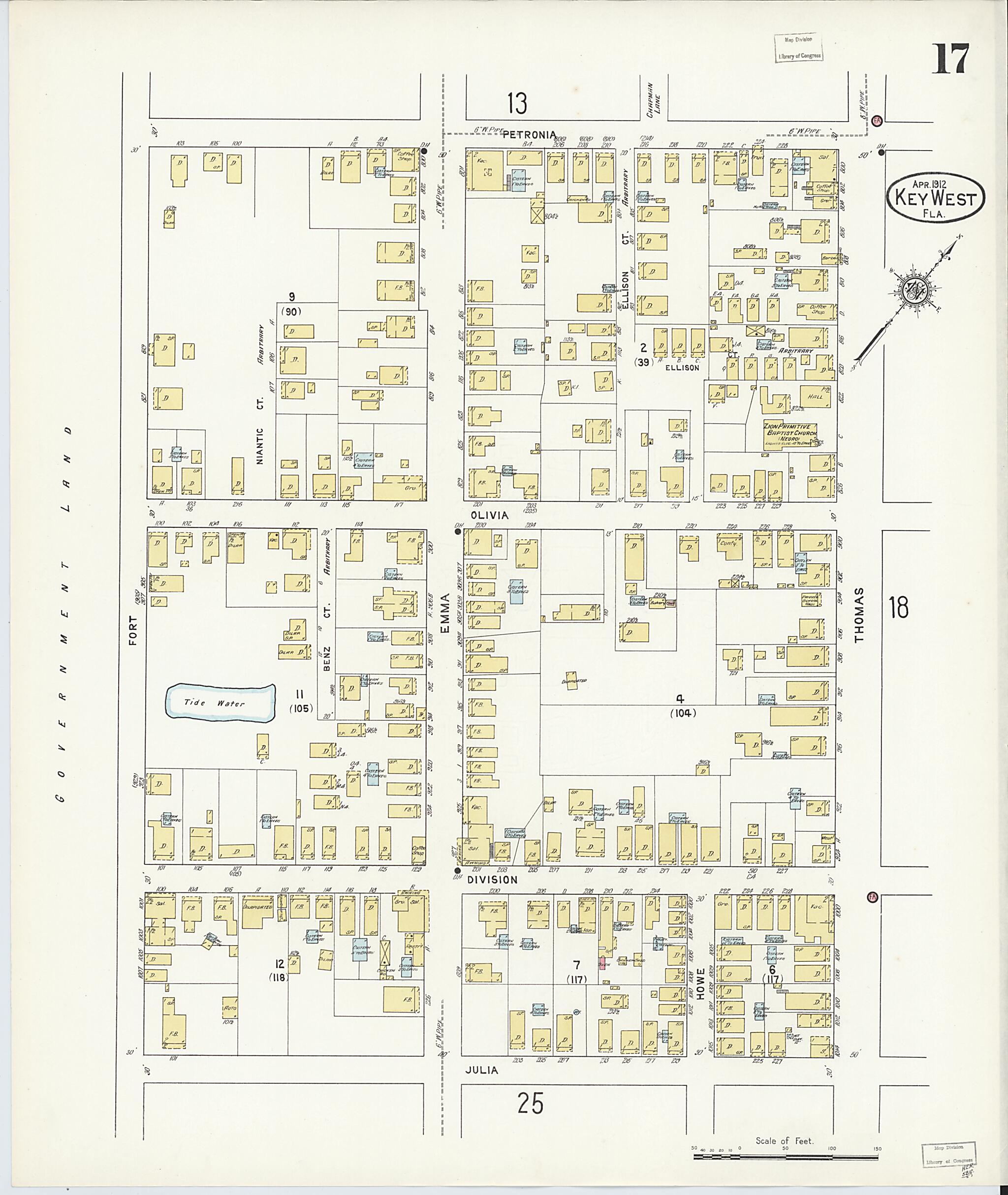 This old map of Key West, Monroe County, Florida was created by Sanborn Map Company in 1912