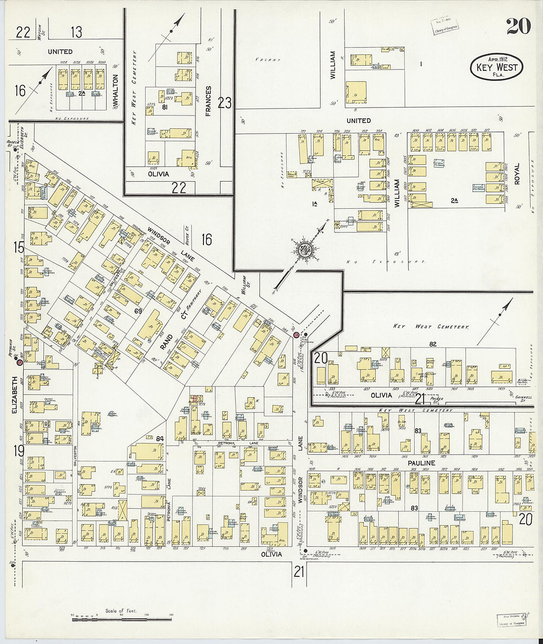 This old map of Key West, Monroe County, Florida was created by Sanborn Map Company in 1912