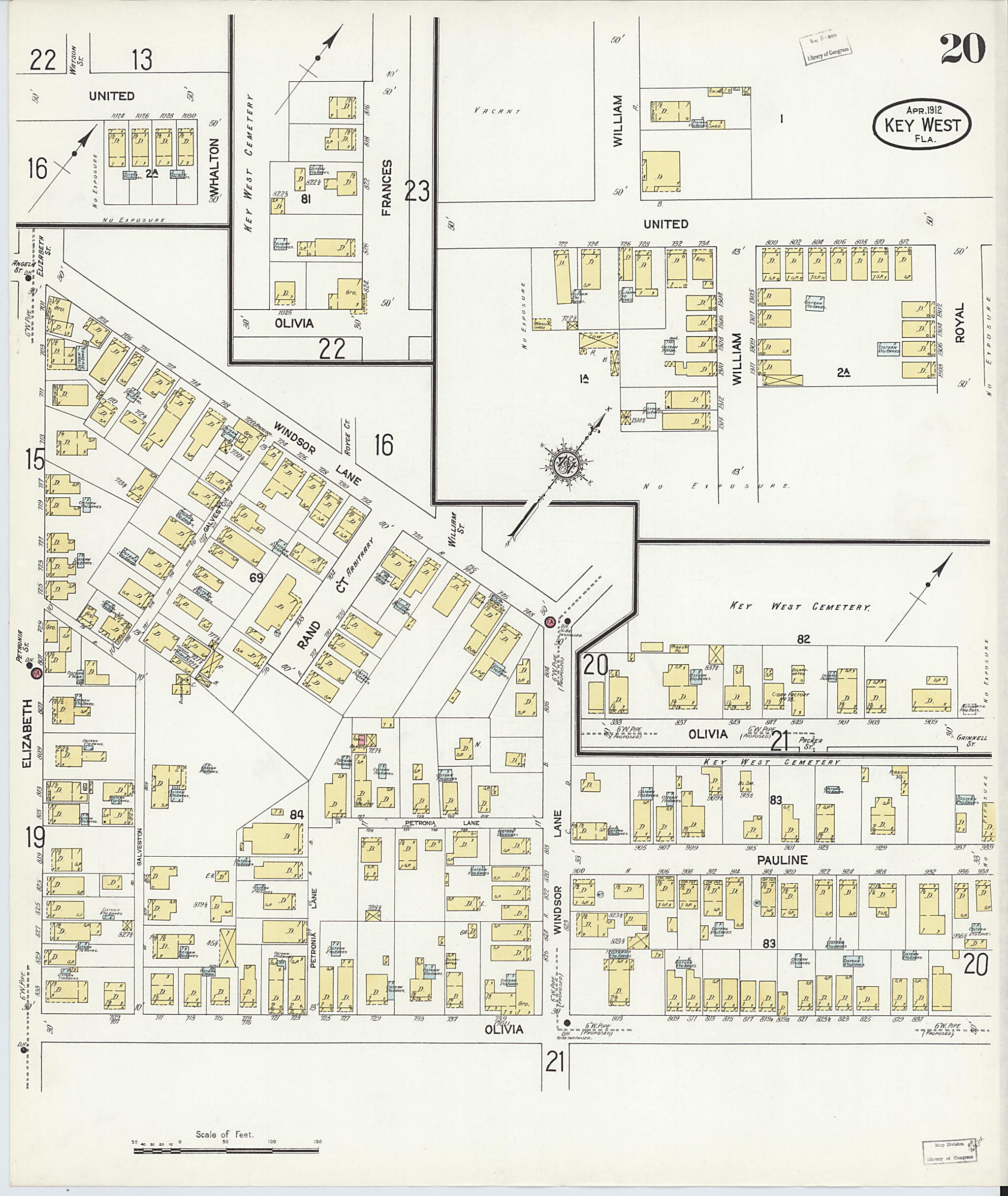 This old map of Key West, Monroe County, Florida was created by Sanborn Map Company in 1912