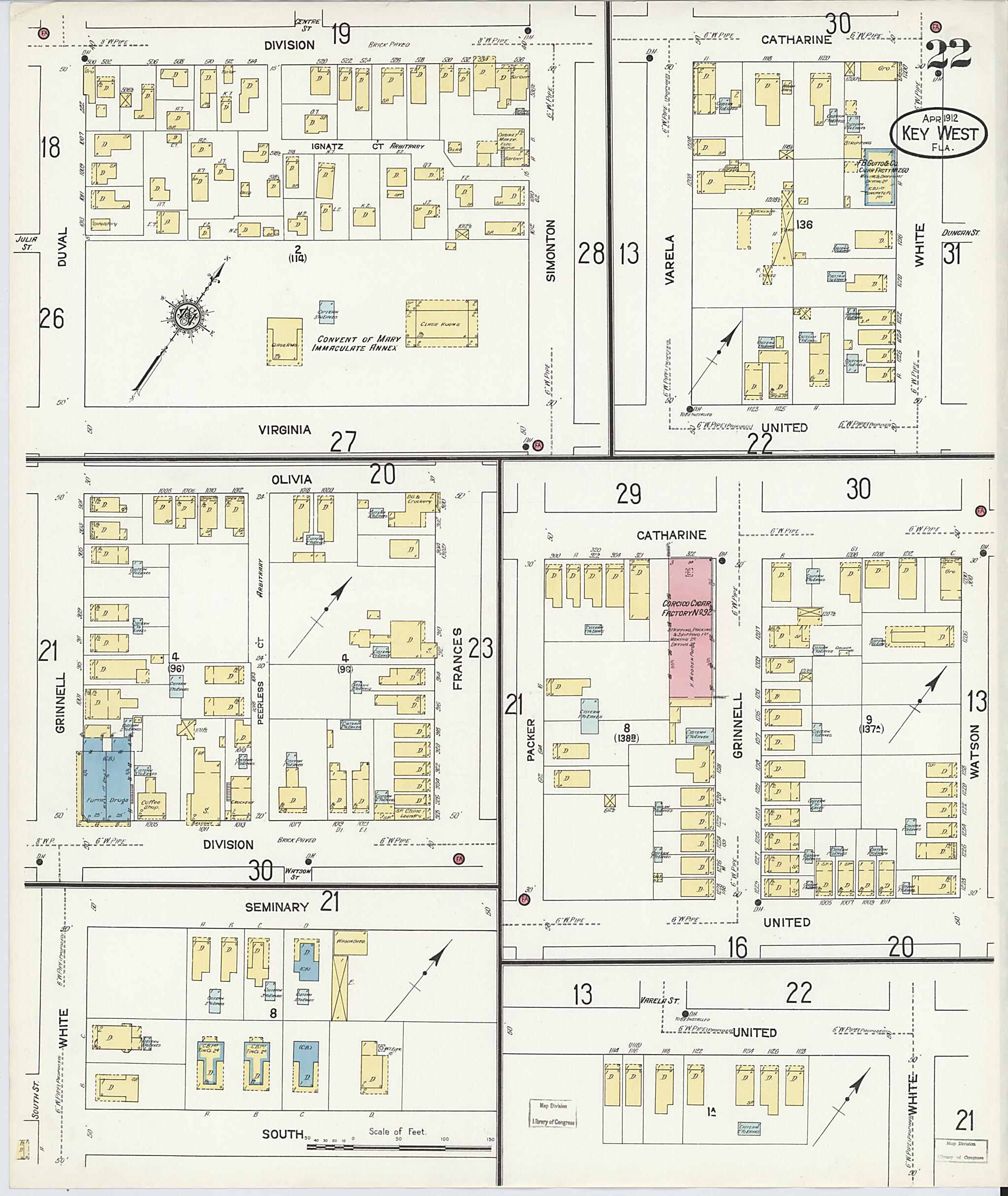 This old map of Key West, Monroe County, Florida was created by Sanborn Map Company in 1912
