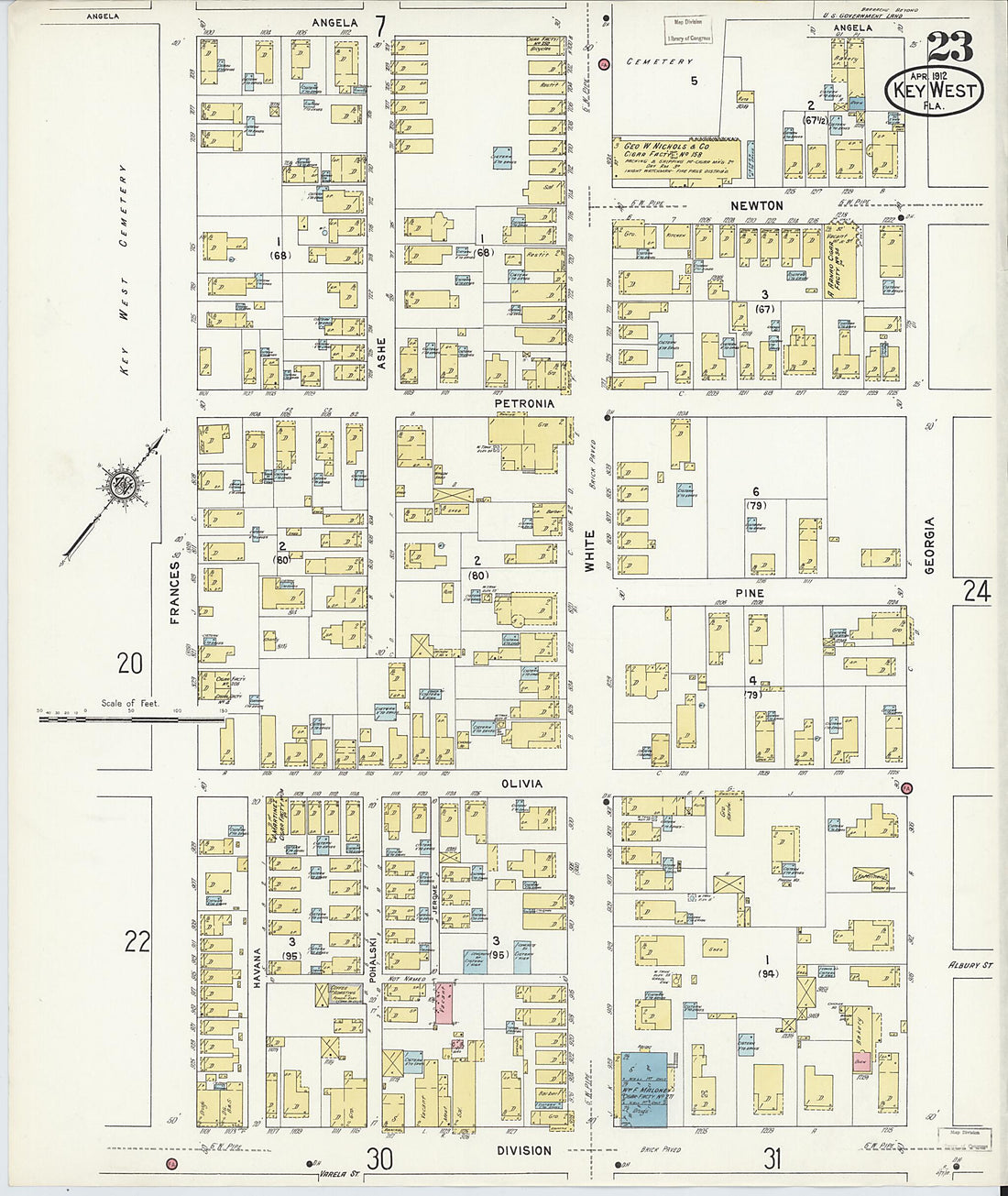 This old map of Key West, Monroe County, Florida was created by Sanborn Map Company in 1912
