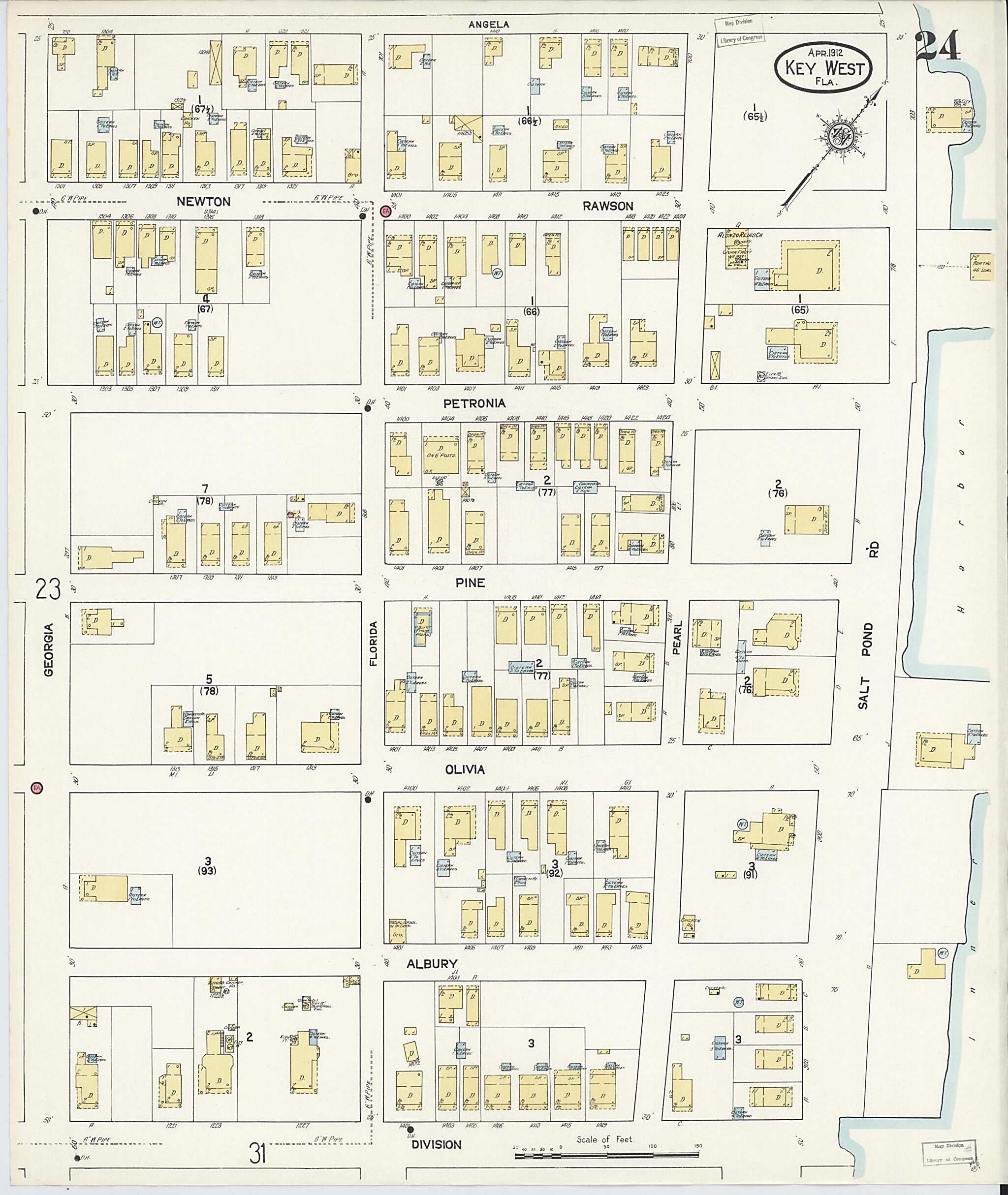 This old map of Key West, Monroe County, Florida was created by Sanborn Map Company in 1912