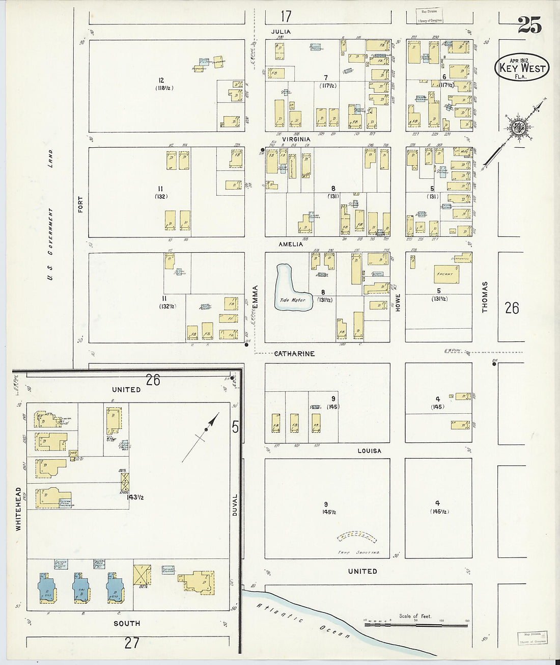 This old map of Key West, Monroe County, Florida was created by Sanborn Map Company in 1912
