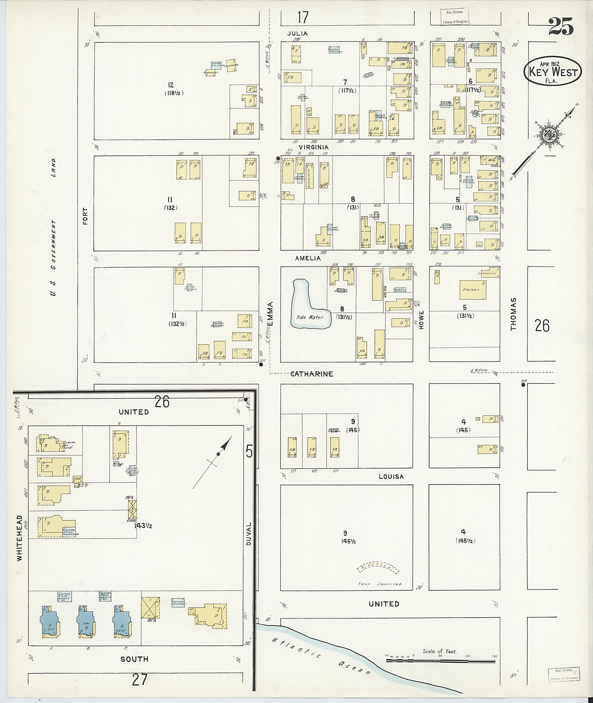 This old map of Key West, Monroe County, Florida was created by Sanborn Map Company in 1912