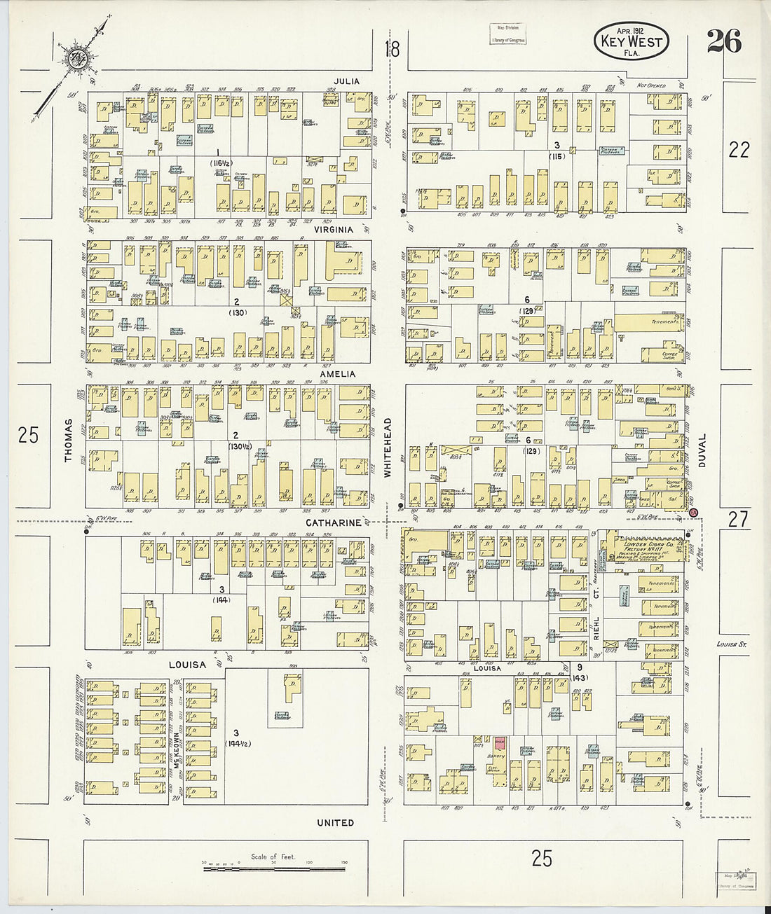 This old map of Key West, Monroe County, Florida was created by Sanborn Map Company in 1912