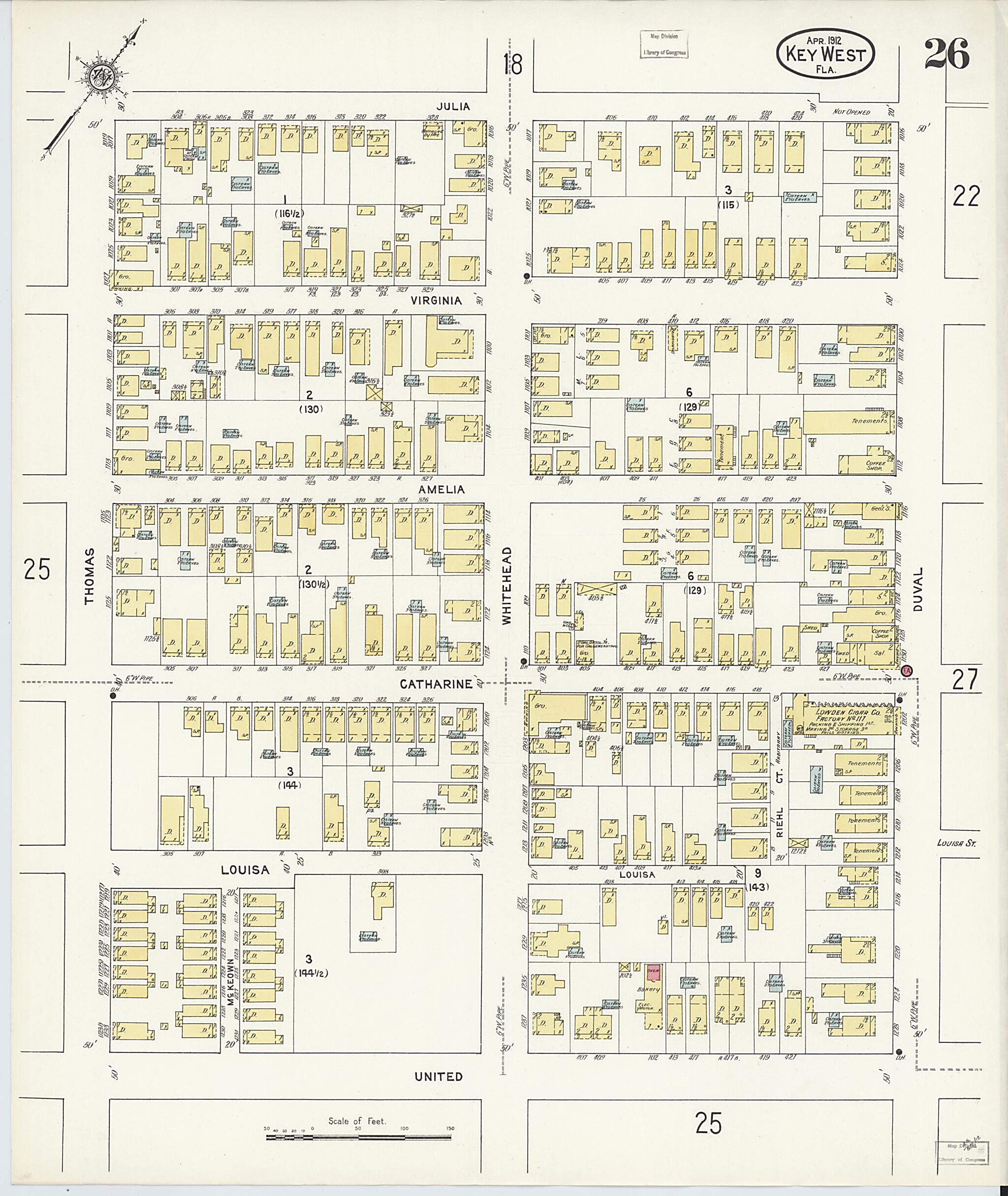 This old map of Key West, Monroe County, Florida was created by Sanborn Map Company in 1912