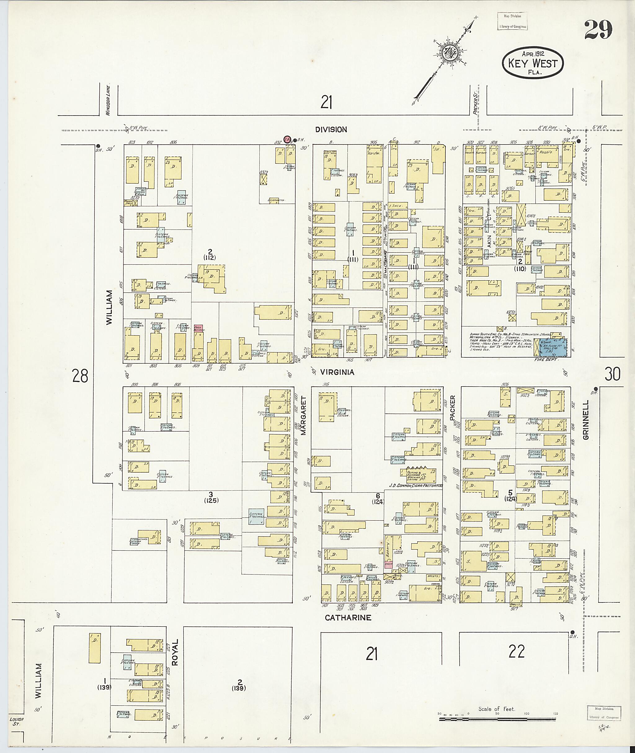 This old map of Key West, Monroe County, Florida was created by Sanborn Map Company in 1912