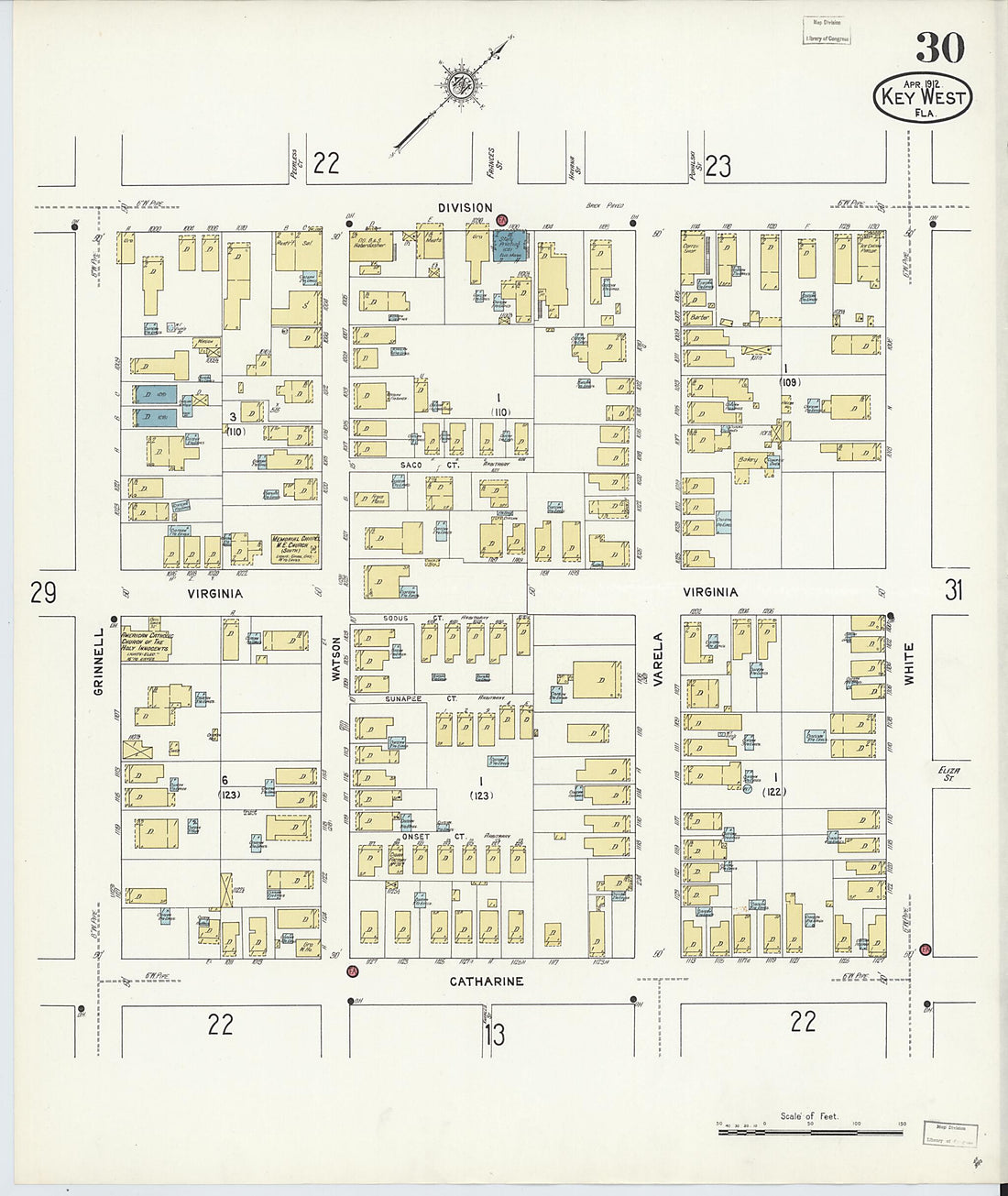 This old map of Key West, Monroe County, Florida was created by Sanborn Map Company in 1912