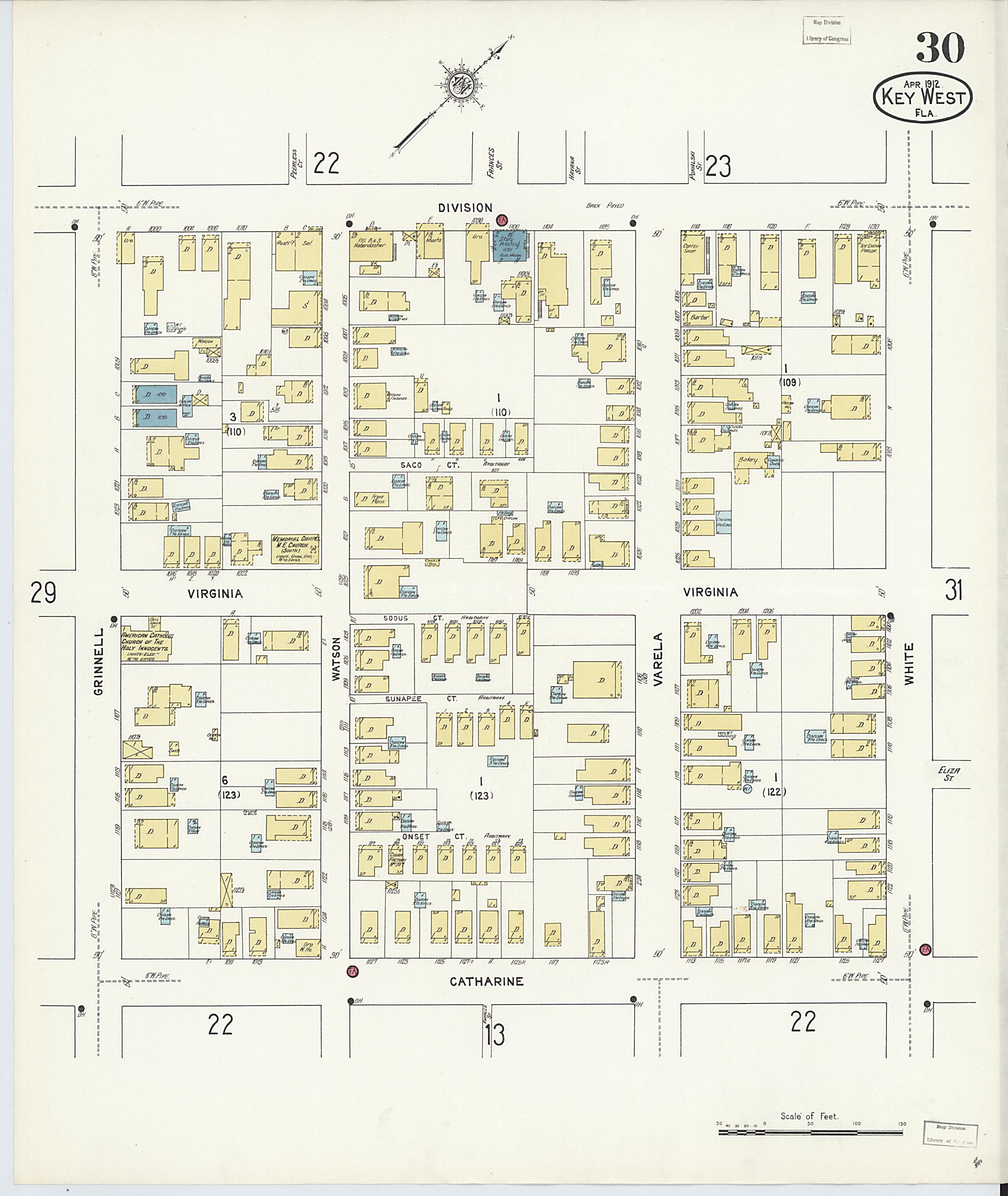 This old map of Key West, Monroe County, Florida was created by Sanborn Map Company in 1912