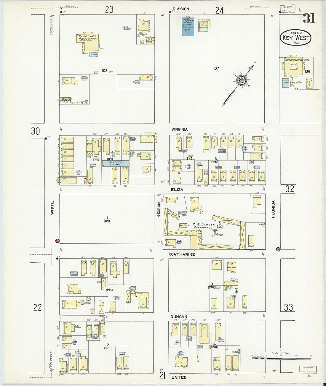 This old map of Key West, Monroe County, Florida was created by Sanborn Map Company in 1912
