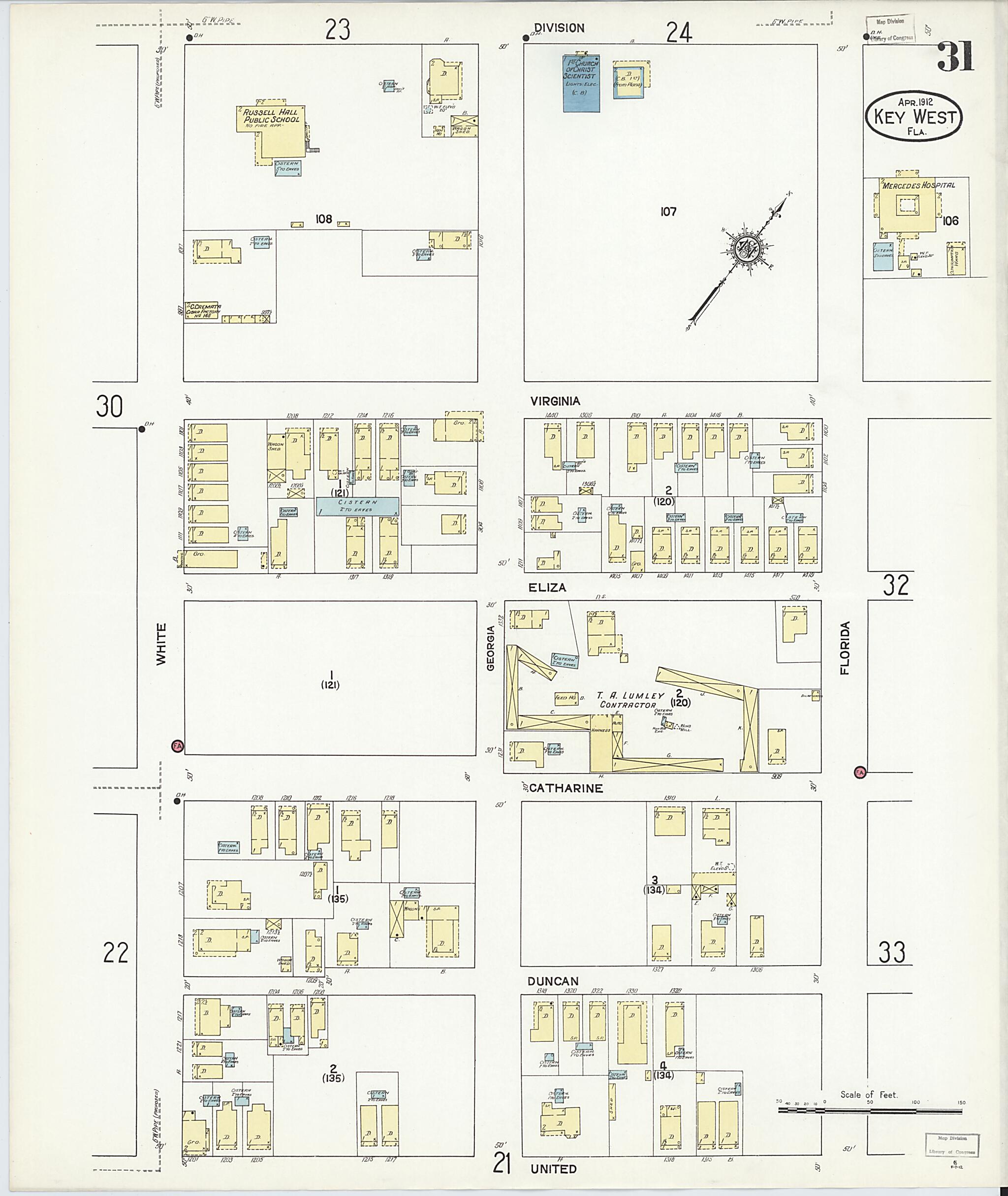 This old map of Key West, Monroe County, Florida was created by Sanborn Map Company in 1912