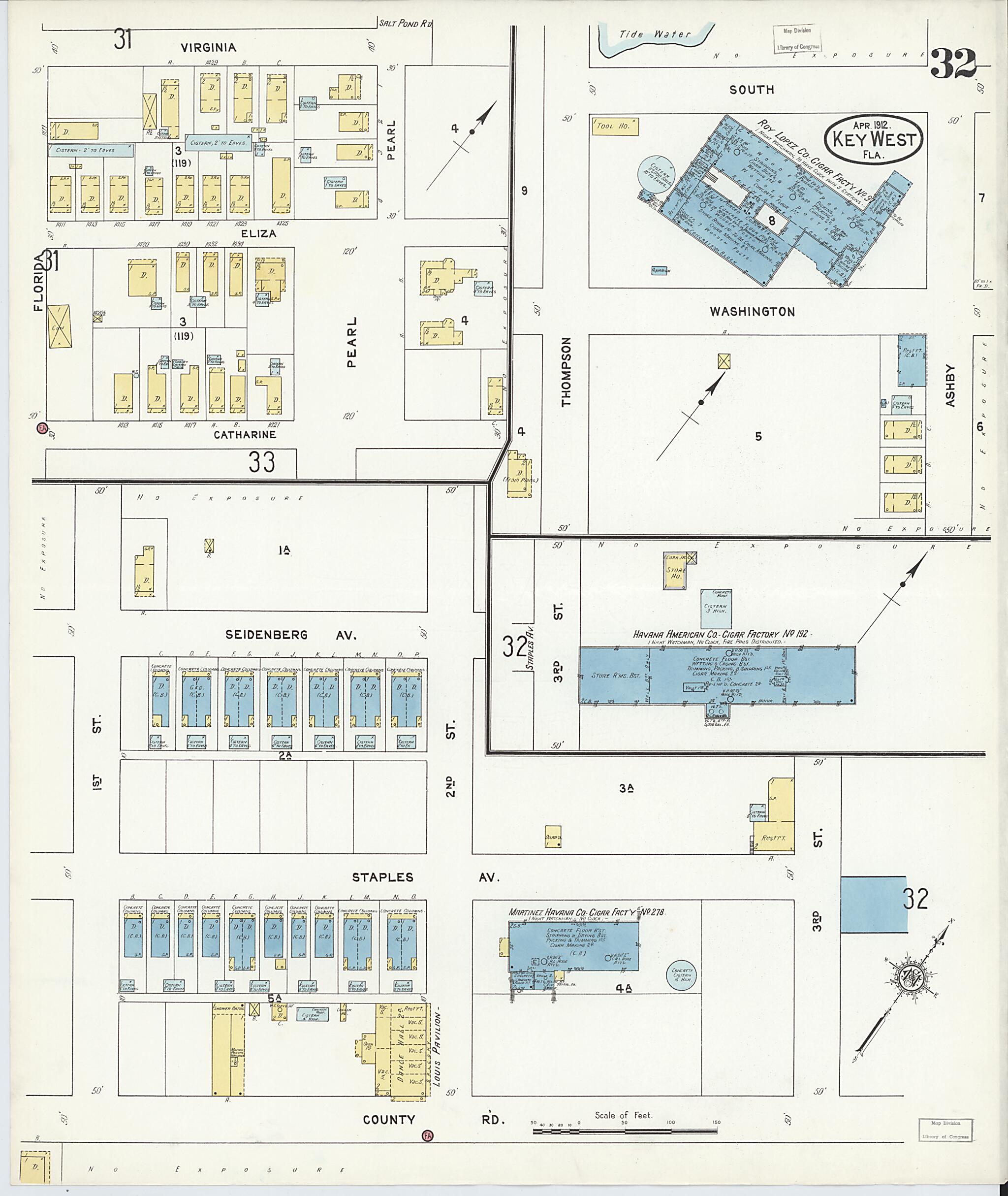 This old map of Key West, Monroe County, Florida was created by Sanborn Map Company in 1912
