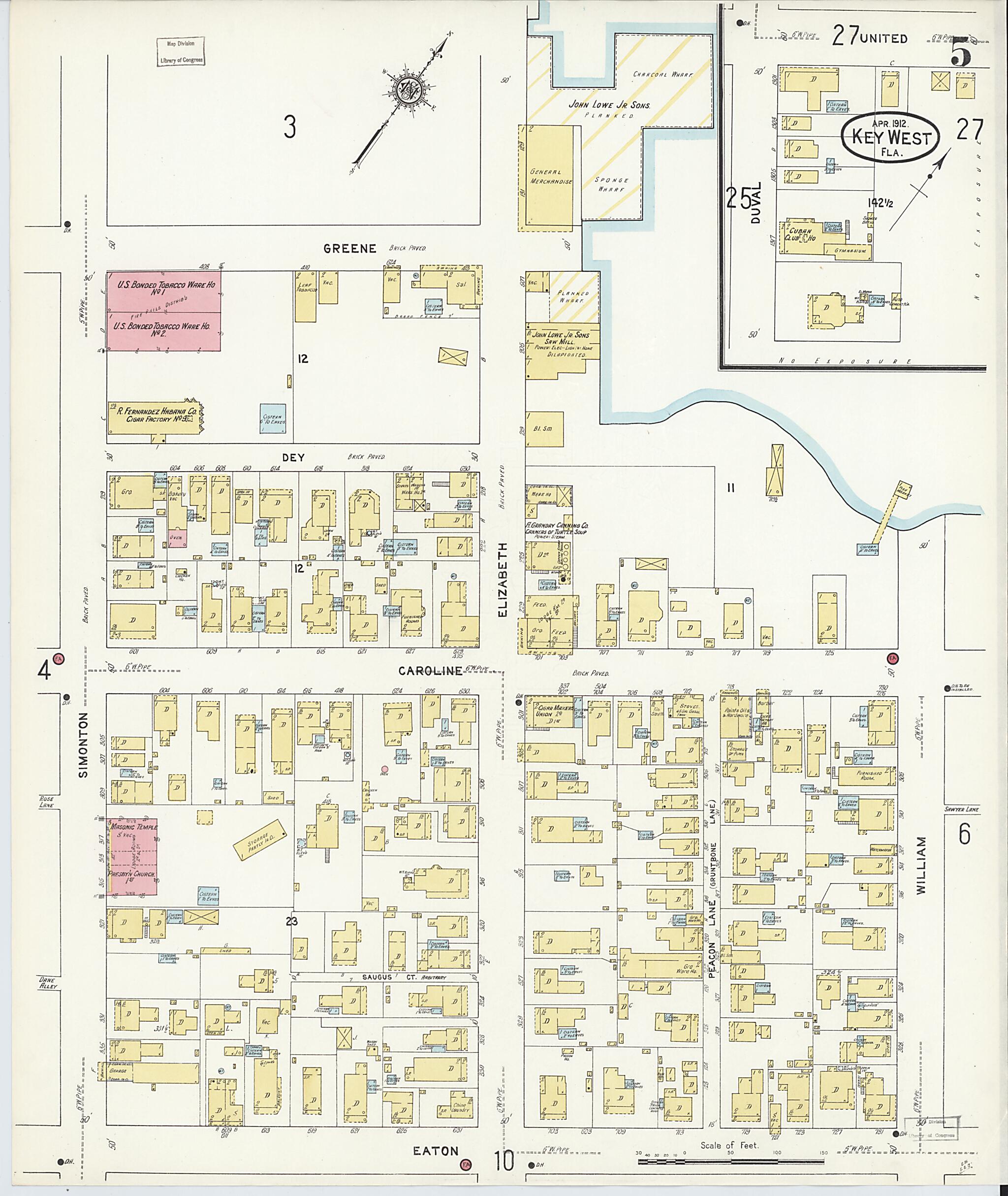 This old map of Key West, Monroe County, Florida was created by Sanborn Map Company in 1912