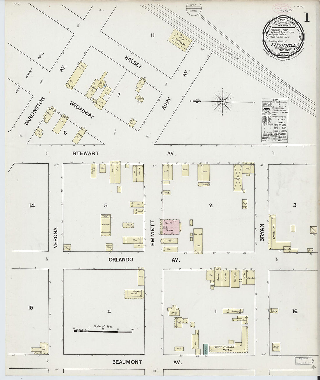 This old map of Kissimmee, Osceola County, Florida was created by Sanborn Map Company in 1889