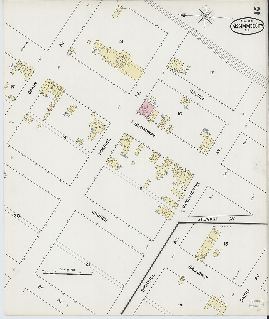 This old map of Kissimmee, Osceola County, Florida was created by Sanborn Map Company in 1889