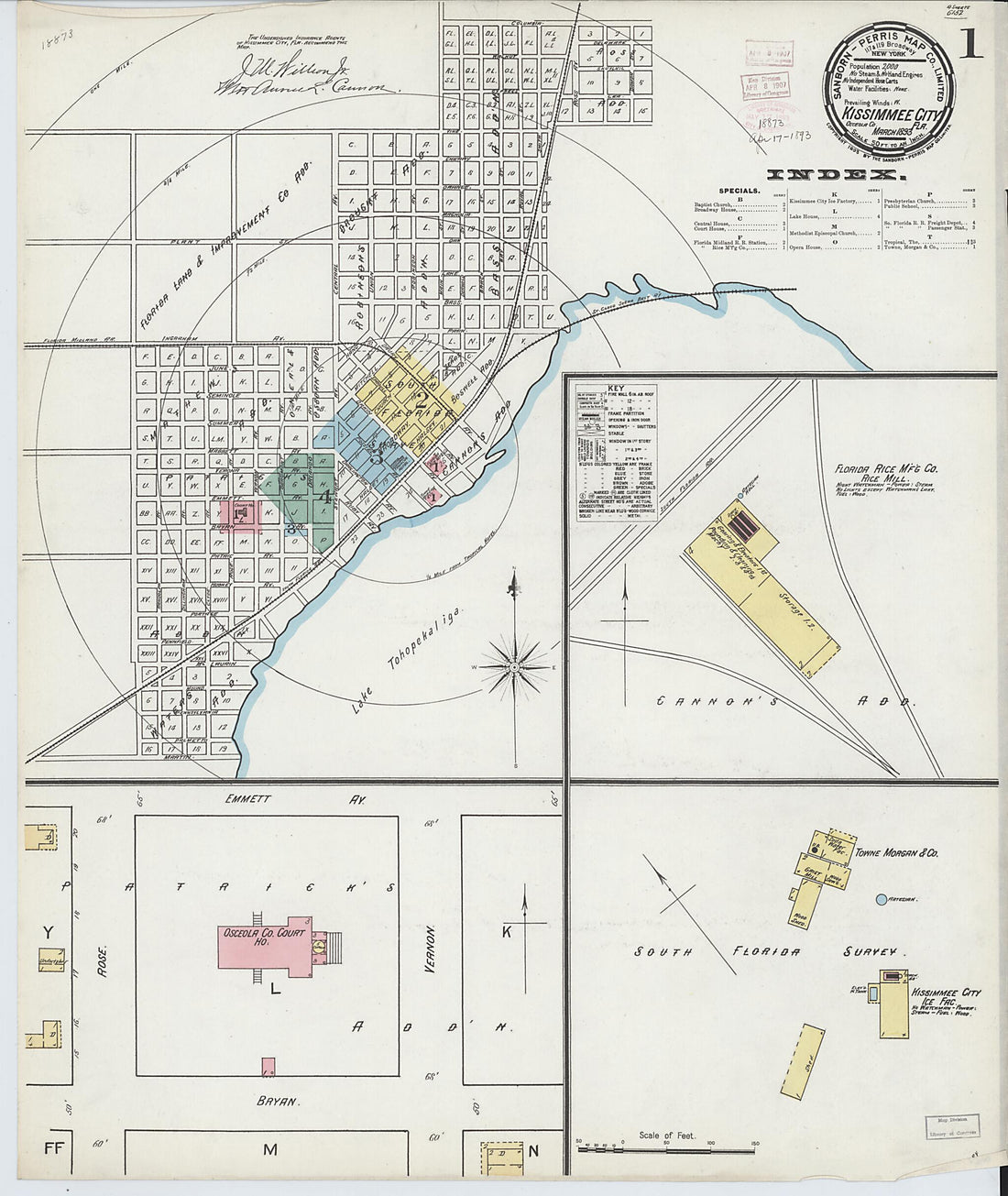 This old map of Kissimmee, Osceola County, Florida was created by Sanborn Map Company in 1893