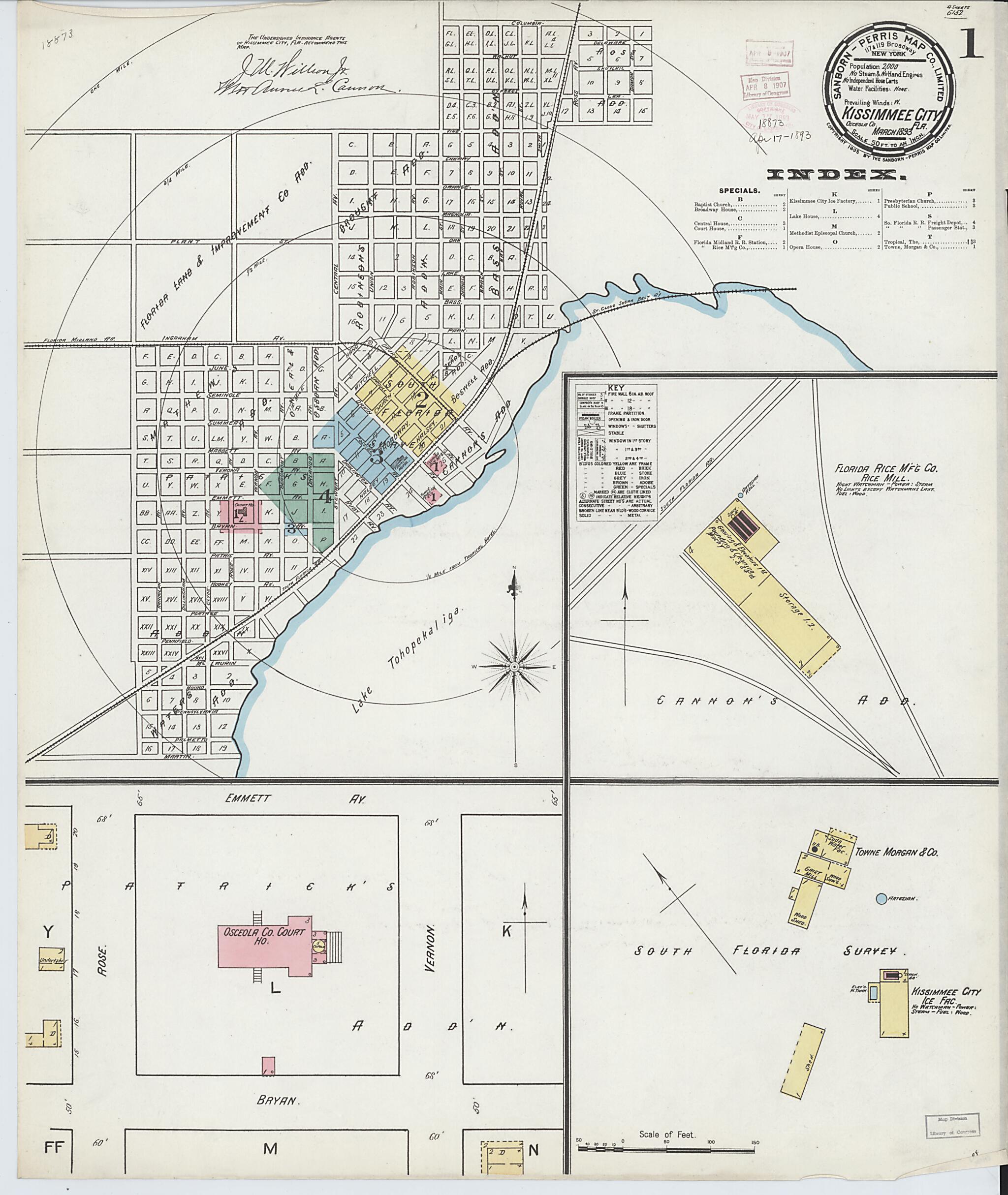 This old map of Kissimmee, Osceola County, Florida was created by Sanborn Map Company in 1893