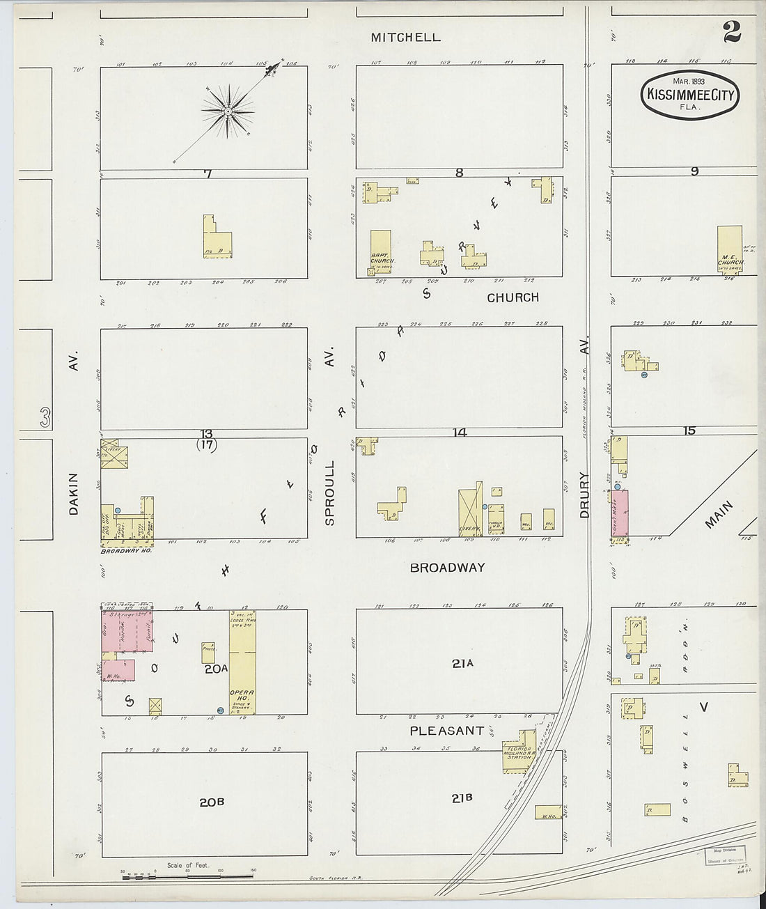 This old map of Kissimmee, Osceola County, Florida was created by Sanborn Map Company in 1893