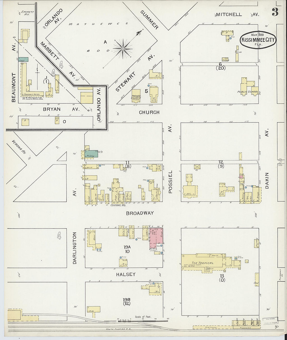 This old map of Kissimmee, Osceola County, Florida was created by Sanborn Map Company in 1893
