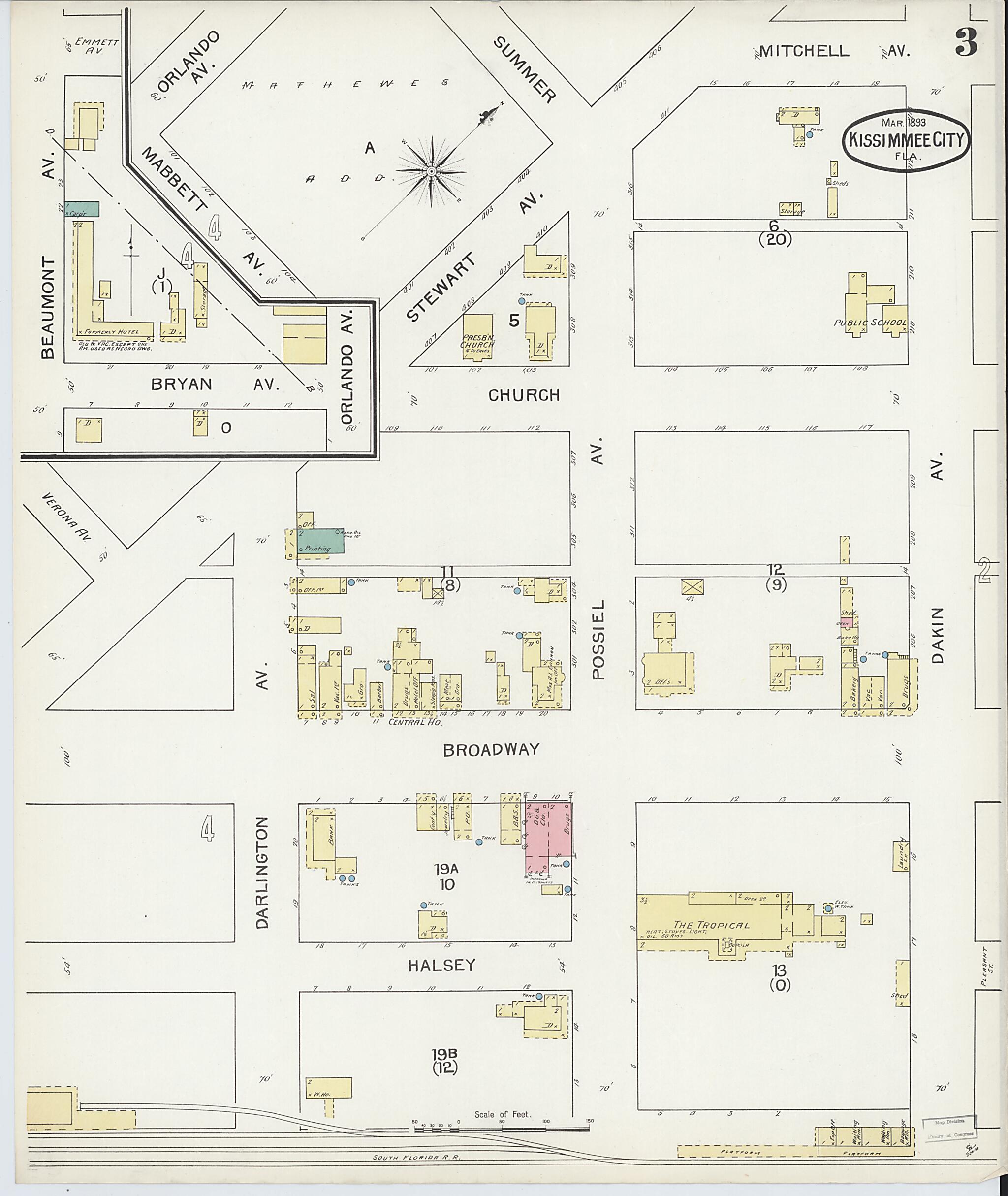 This old map of Kissimmee, Osceola County, Florida was created by Sanborn Map Company in 1893