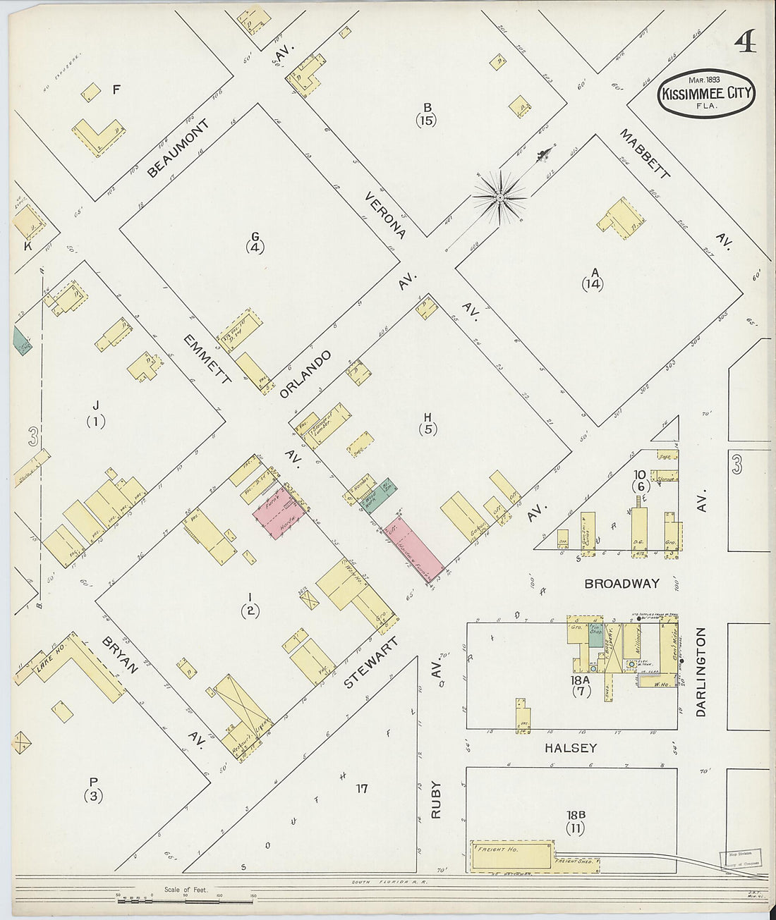 This old map of Kissimmee, Osceola County, Florida was created by Sanborn Map Company in 1893