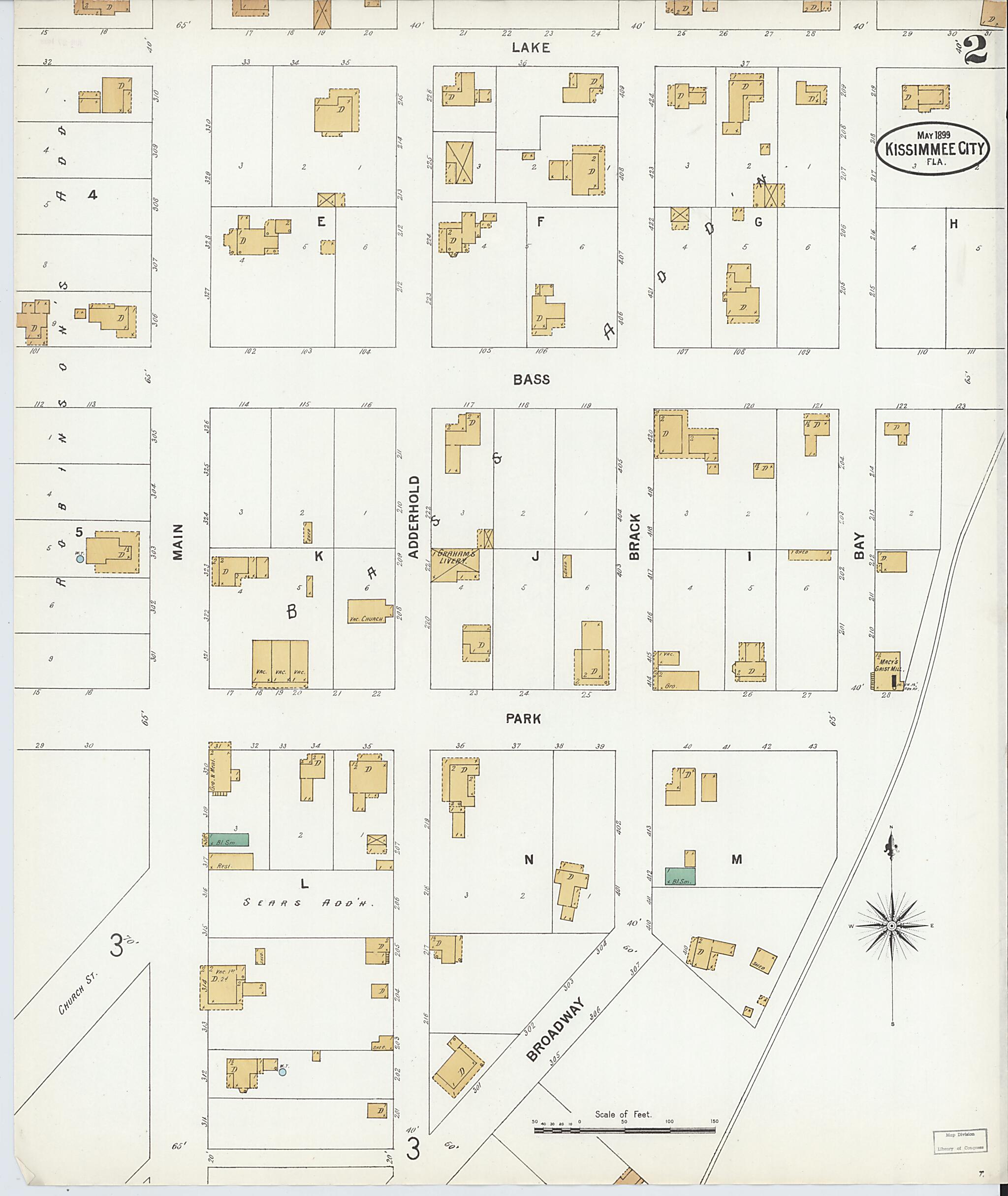 This old map of Kissimmee, Osceola County, Florida was created by Sanborn Map Company in 1899