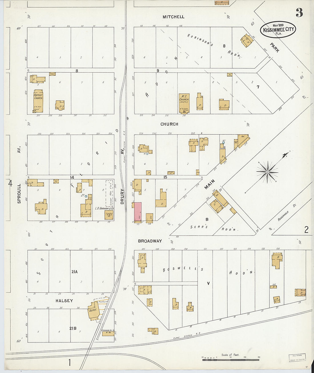 This old map of Kissimmee, Osceola County, Florida was created by Sanborn Map Company in 1899