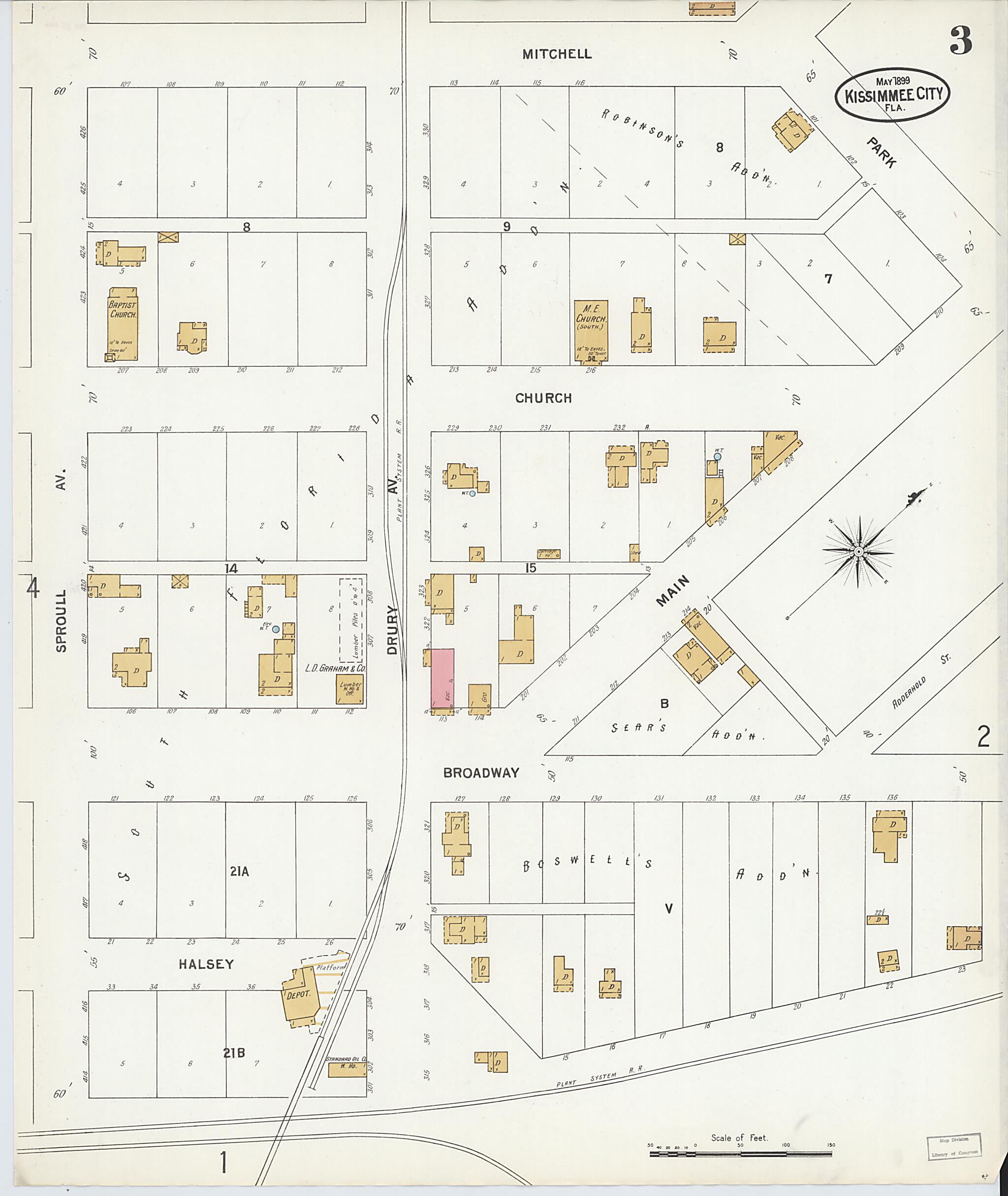 This old map of Kissimmee, Osceola County, Florida was created by Sanborn Map Company in 1899