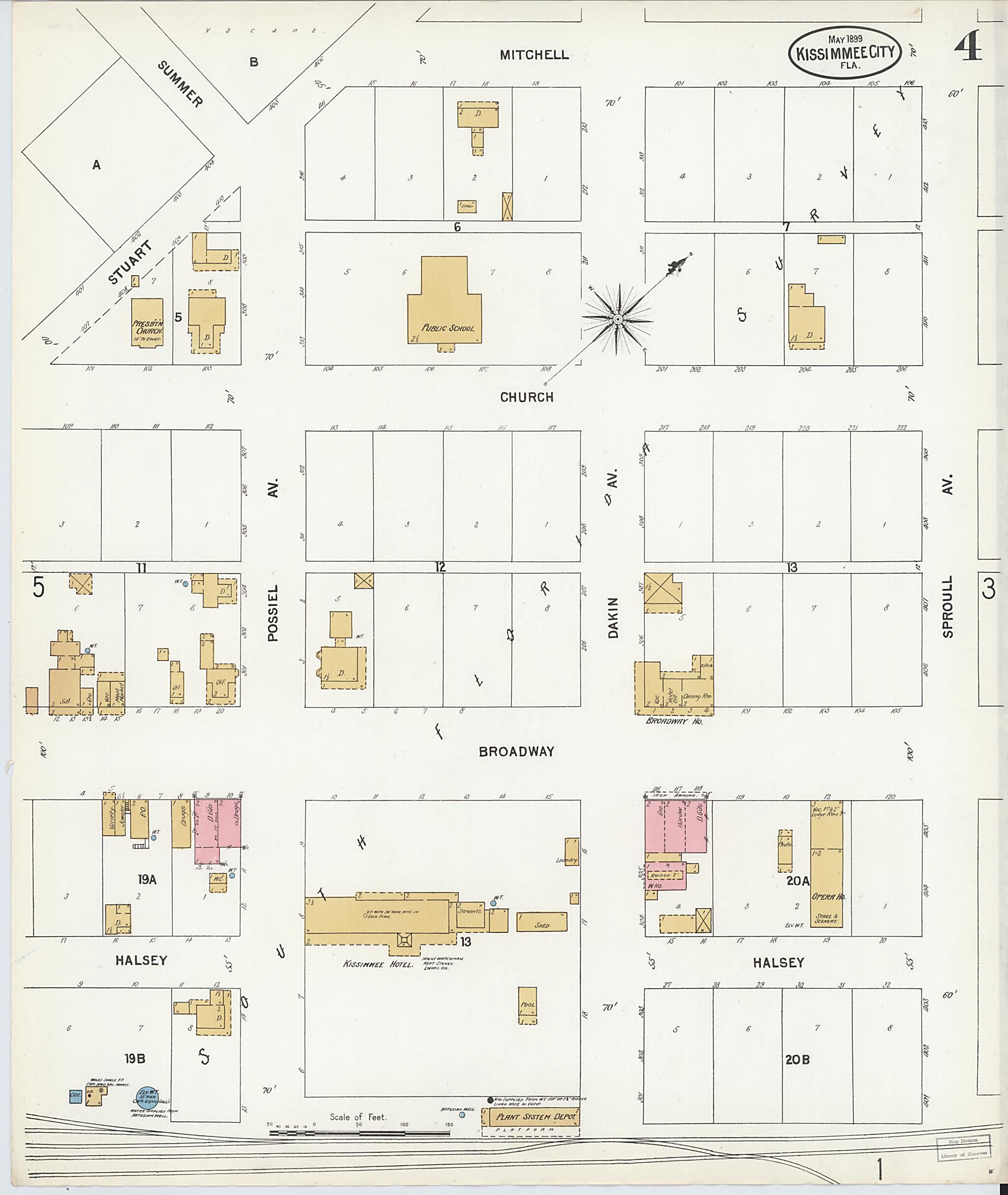 This old map of Kissimmee, Osceola County, Florida was created by Sanborn Map Company in 1899