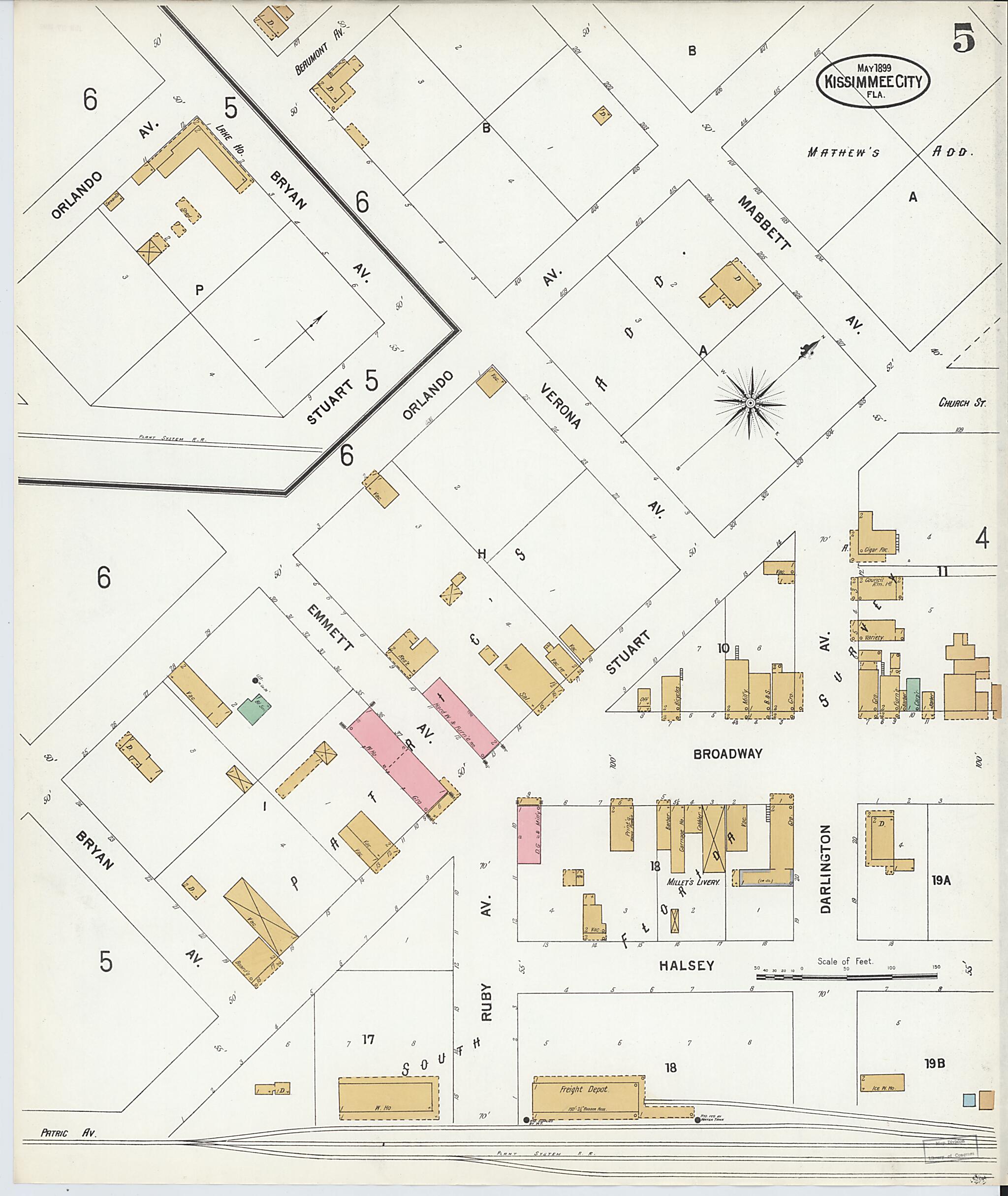 This old map of Kissimmee, Osceola County, Florida was created by Sanborn Map Company in 1899