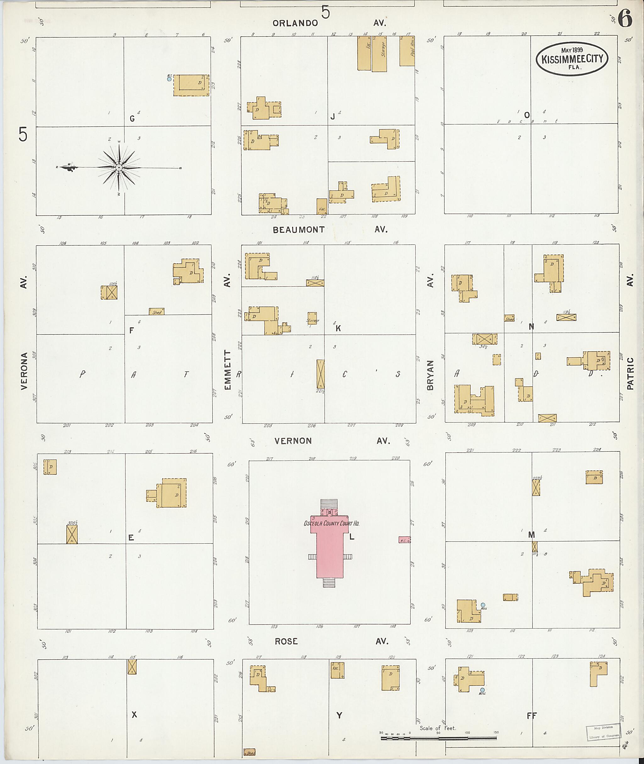This old map of Kissimmee, Osceola County, Florida was created by Sanborn Map Company in 1899
