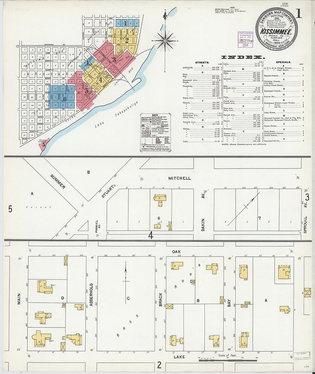 This old map of Kissimmee, Osceola County, Florida was created by Sanborn Map Company in 1904