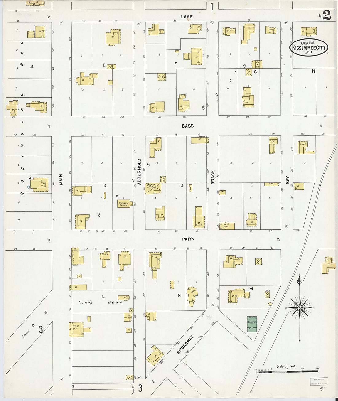 This old map of Kissimmee, Osceola County, Florida was created by Sanborn Map Company in 1904