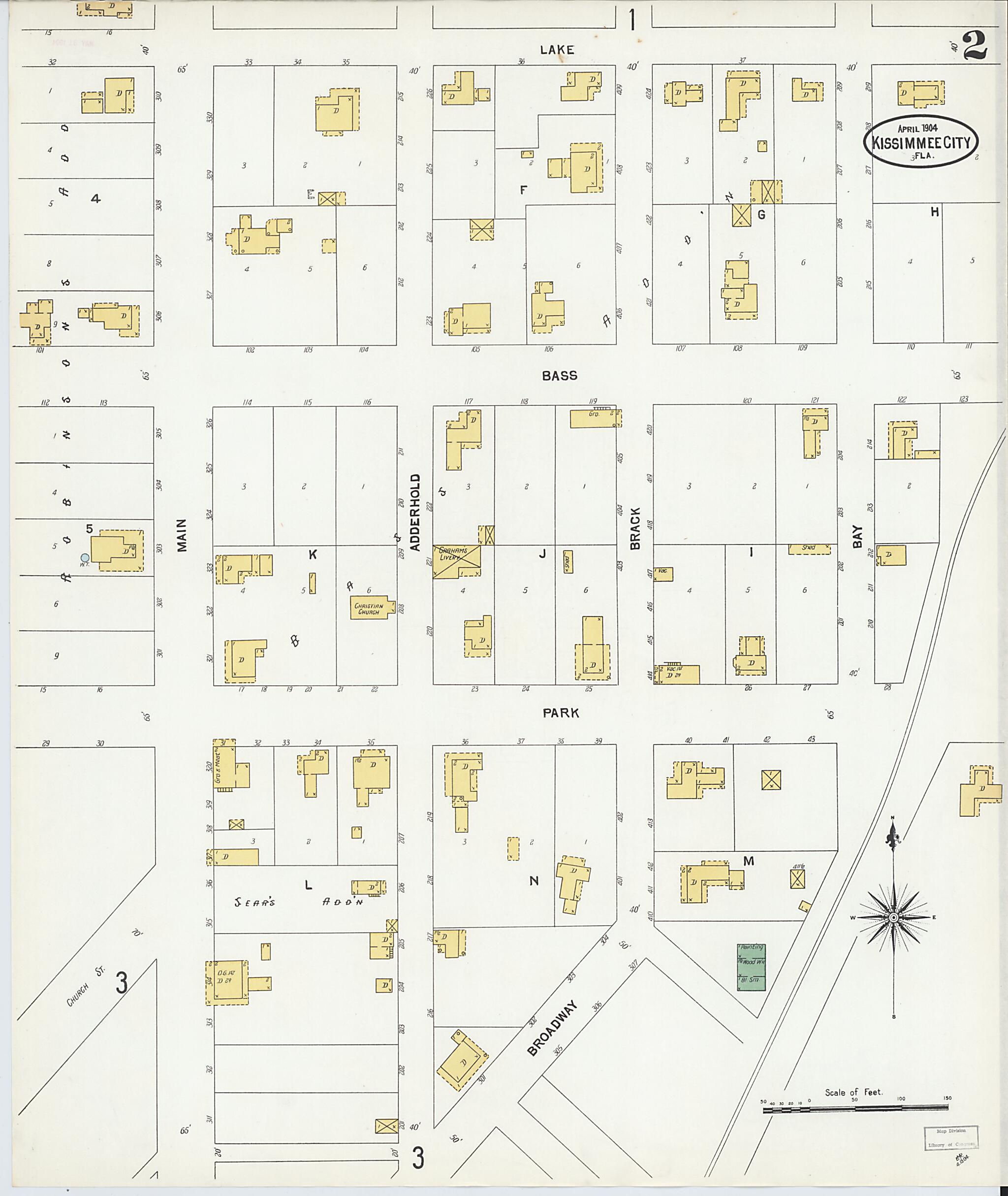 This old map of Kissimmee, Osceola County, Florida was created by Sanborn Map Company in 1904
