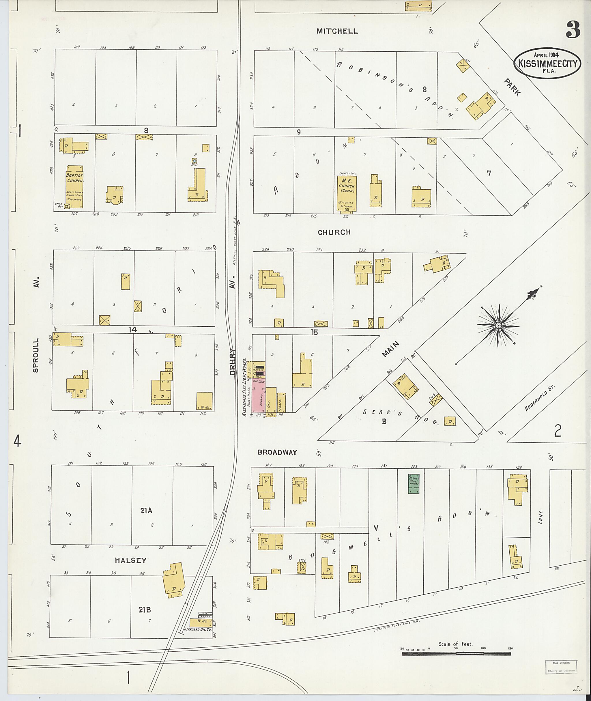 This old map of Kissimmee, Osceola County, Florida was created by Sanborn Map Company in 1904