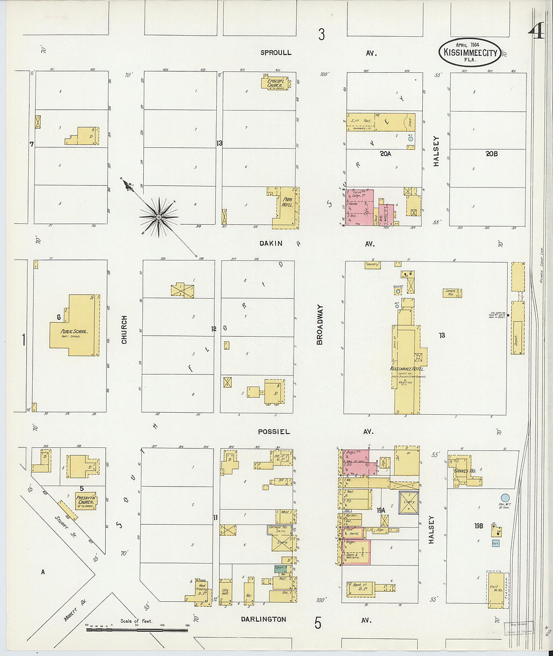 This old map of Kissimmee, Osceola County, Florida was created by Sanborn Map Company in 1904