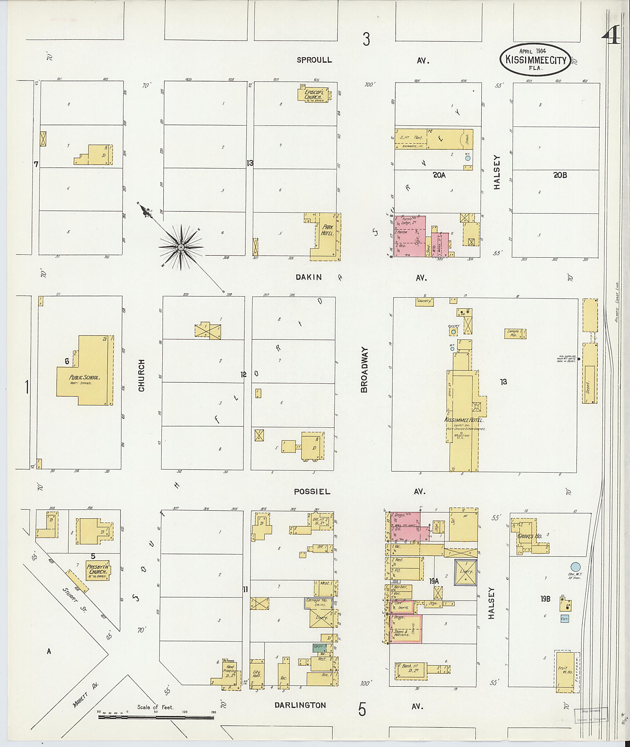 This old map of Kissimmee, Osceola County, Florida was created by Sanborn Map Company in 1904