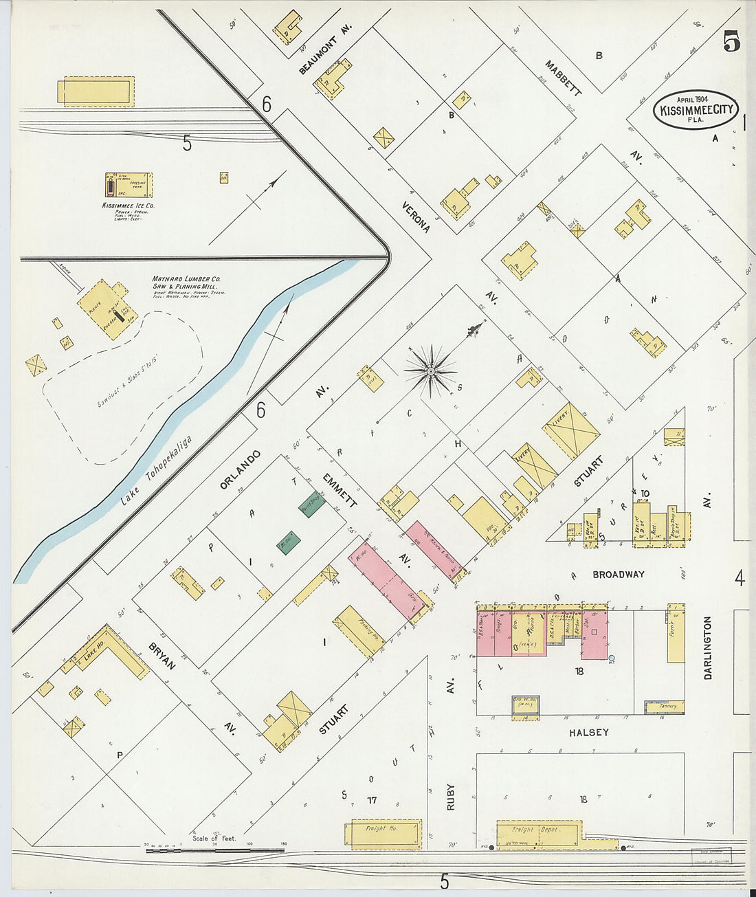This old map of Kissimmee, Osceola County, Florida was created by Sanborn Map Company in 1904