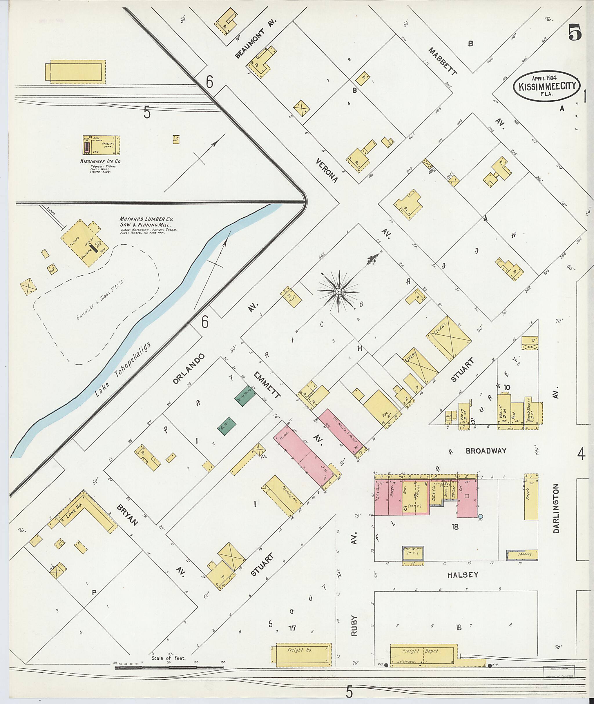 This old map of Kissimmee, Osceola County, Florida was created by Sanborn Map Company in 1904