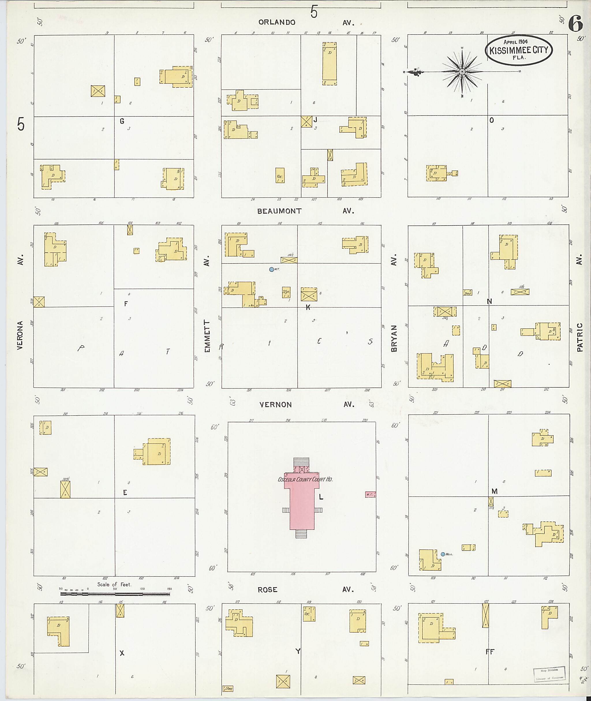 This old map of Kissimmee, Osceola County, Florida was created by Sanborn Map Company in 1904