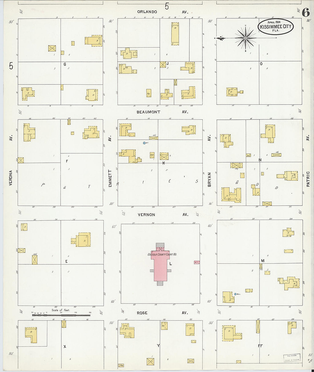 This old map of Kissimmee, Osceola County, Florida was created by Sanborn Map Company in 1904